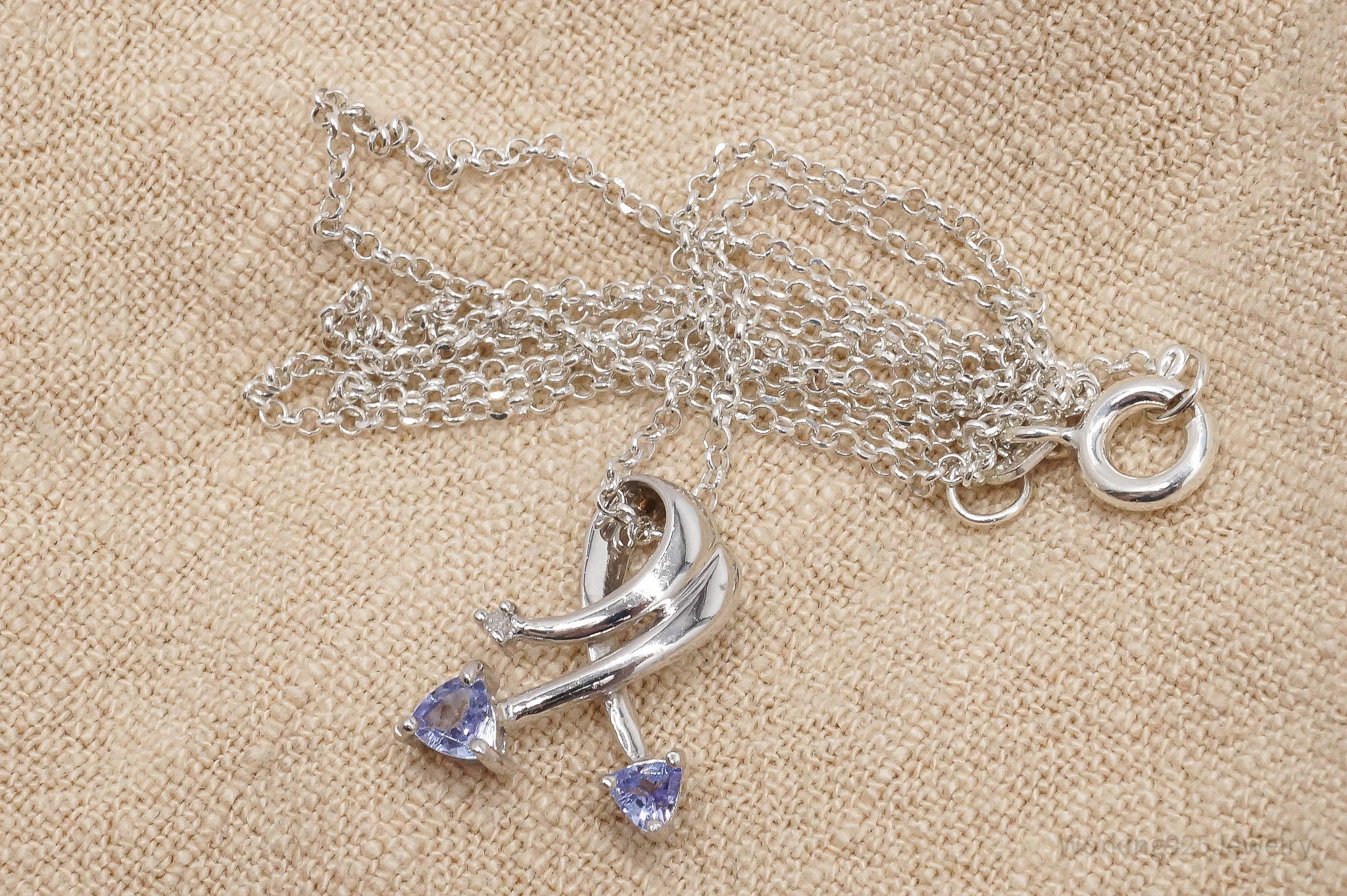 Tanzanite & Diamond 10K White Gold Over Sterling Silver Necklace 18"