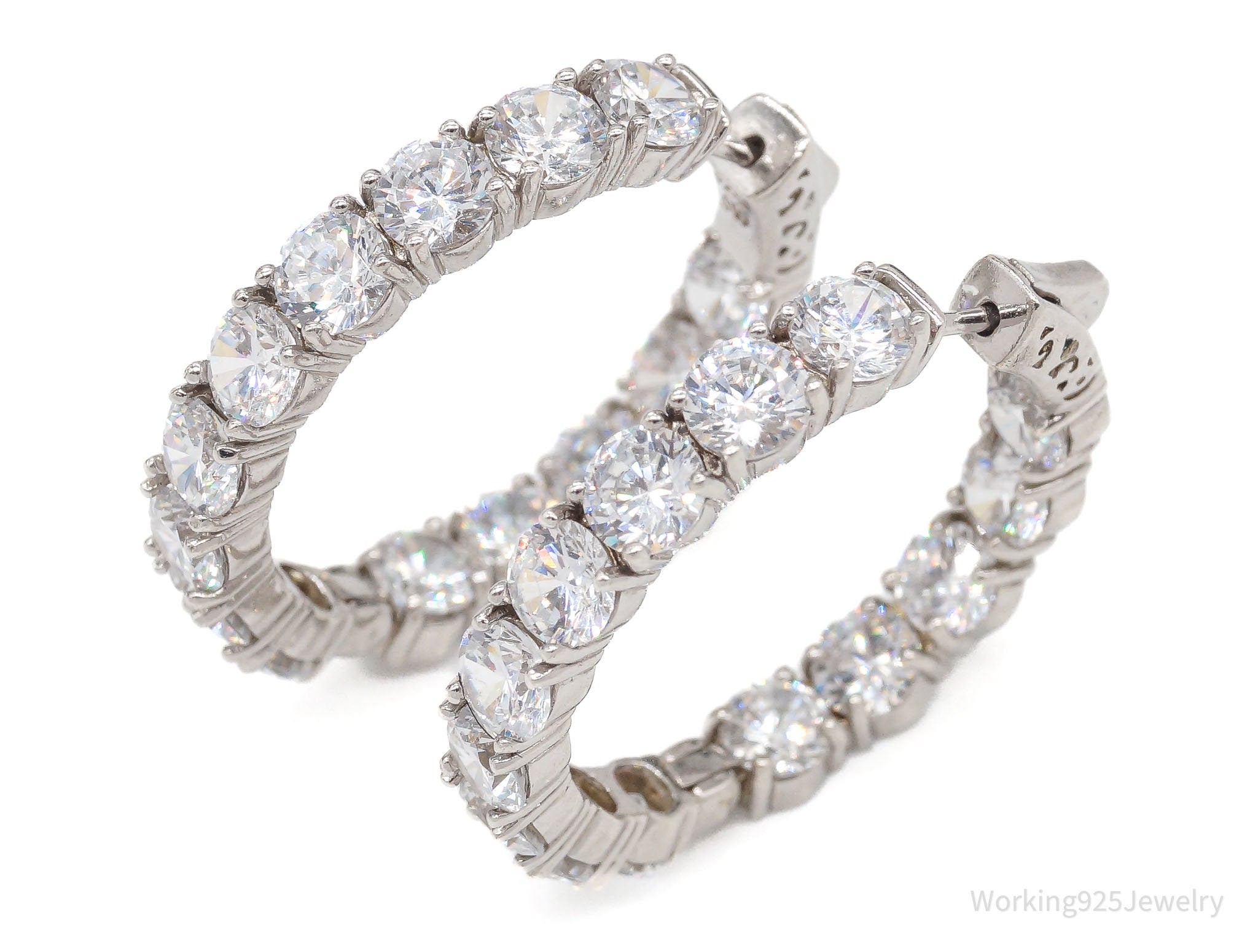 Large Designer Cubic Zirconia Rhodium Over Sterling Silver Hoop Earrings