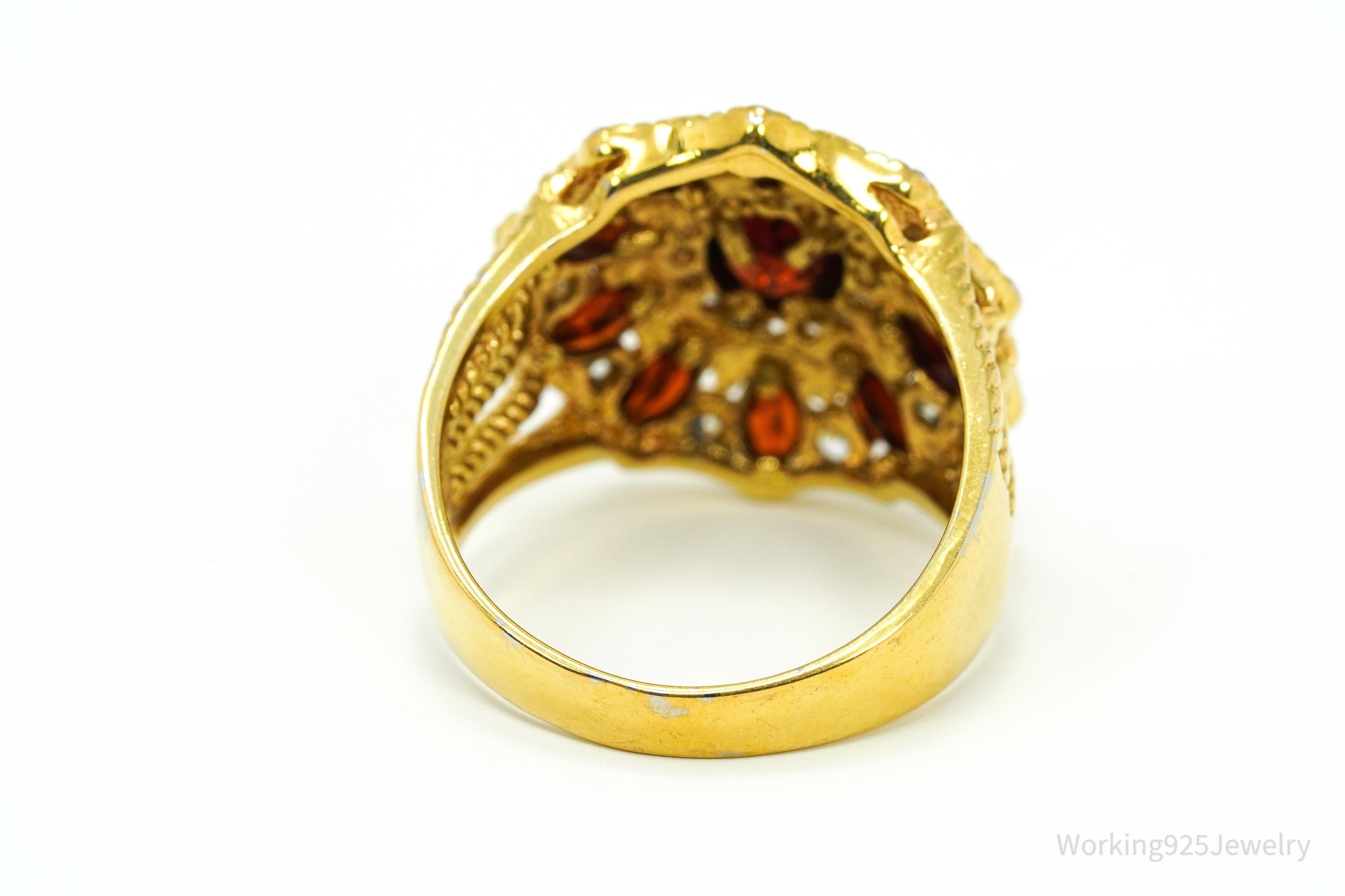 Almandine Garnet & Cubic Zirconia Gold Over Sterling Silver Ring Size 8.75