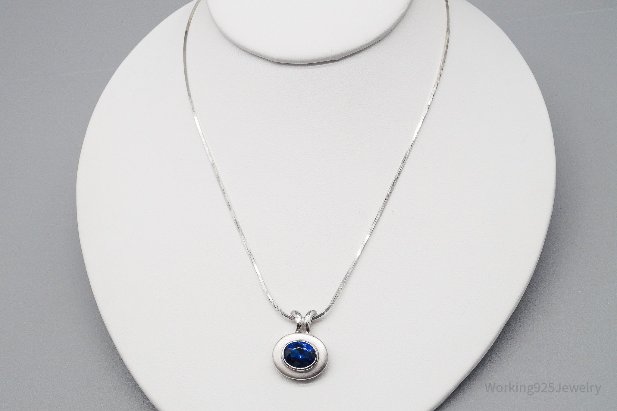 Vintage Blue Stone Sterling Silver Necklace - 18"