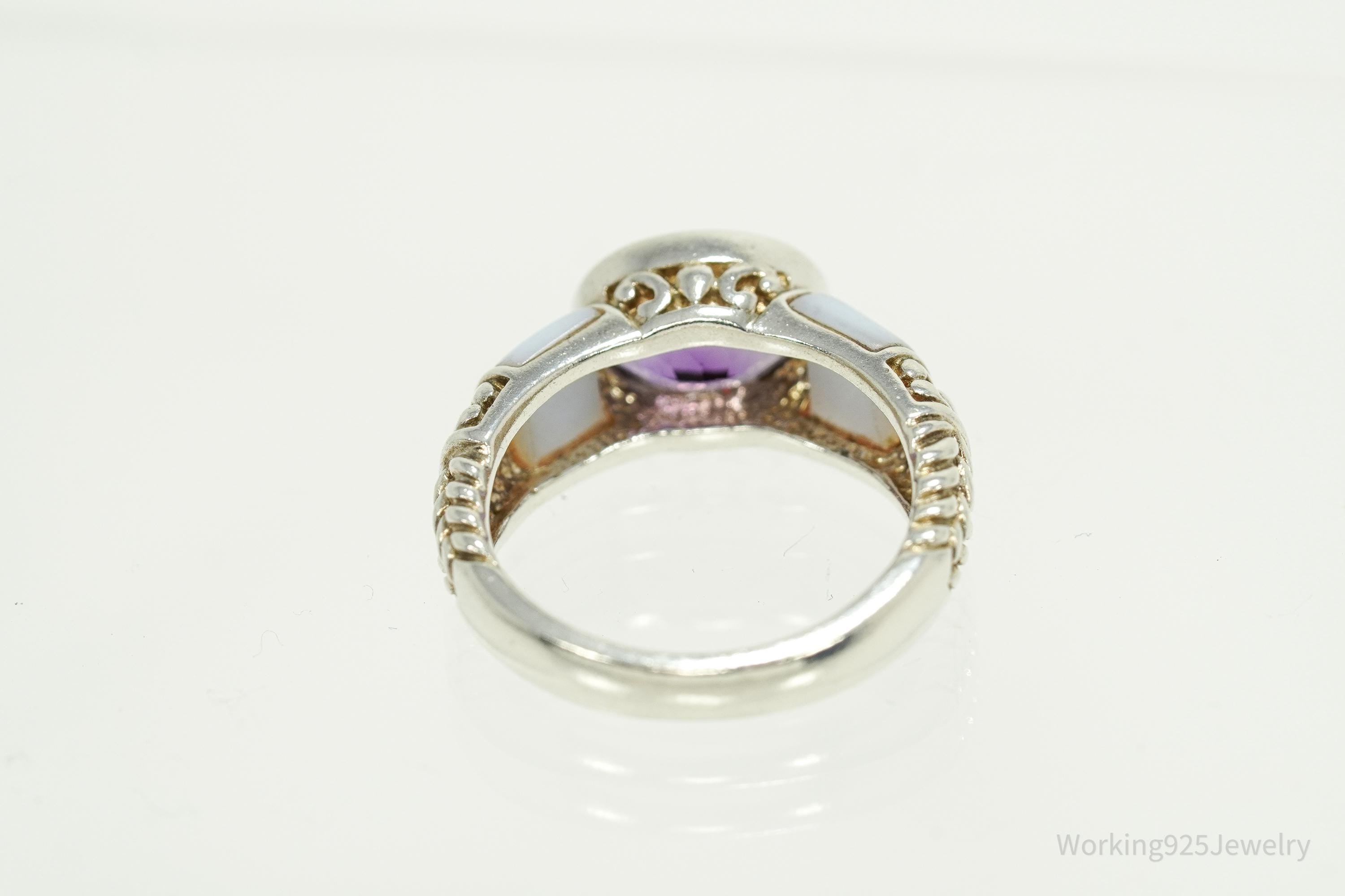 Vintage Amethyst & Blue Chalcedony Sterling Silver Ring - Size 8.25