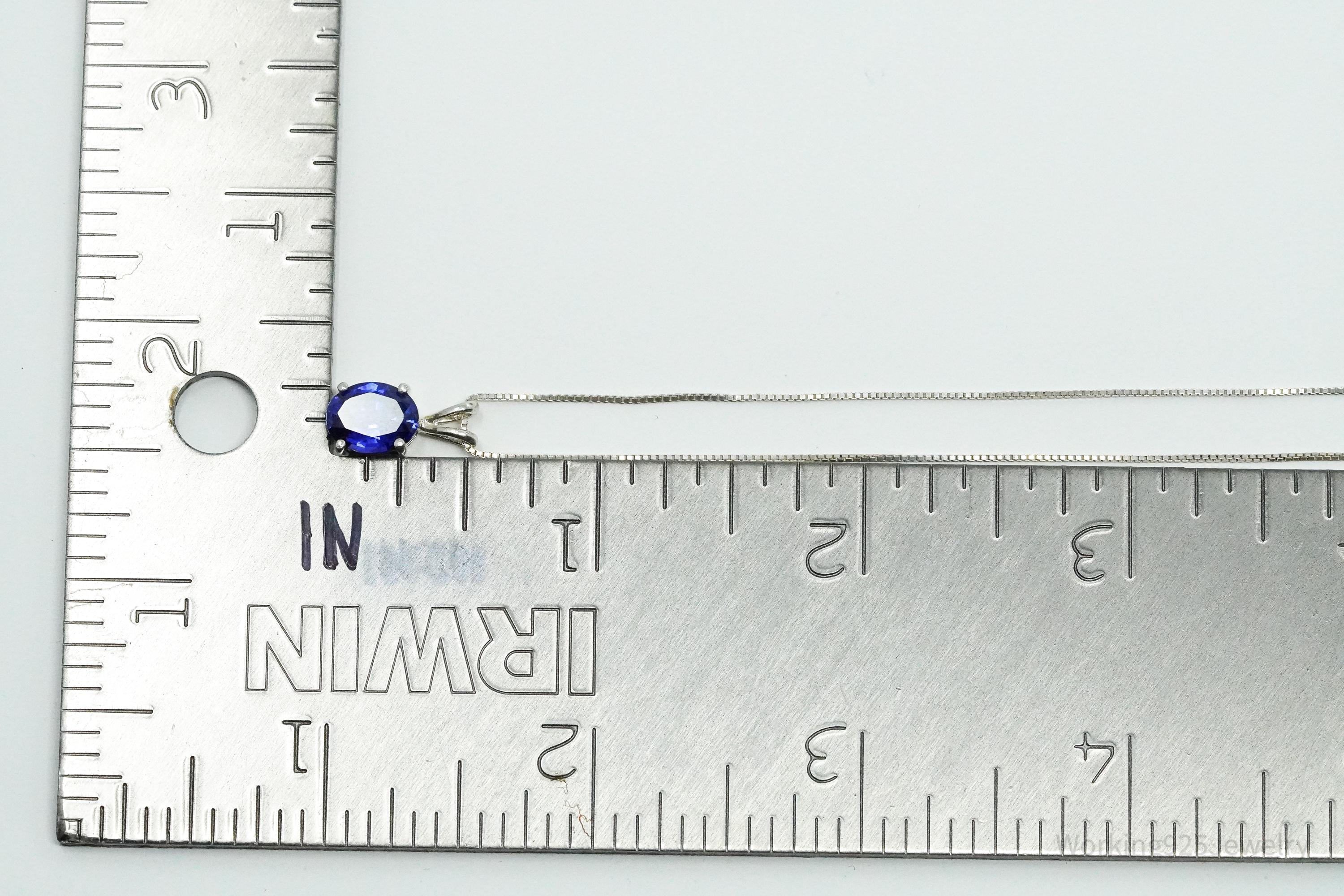 Vintage Blue Diamonique Cubic Zirconia Sterling Silver Necklace 18"