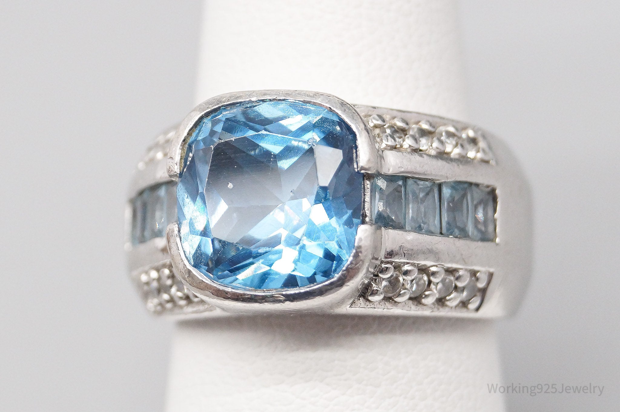 Vintage Designer TI SENTO Blue Topaz Cubic Zirconia Sterling Silver Ring Size 7.5