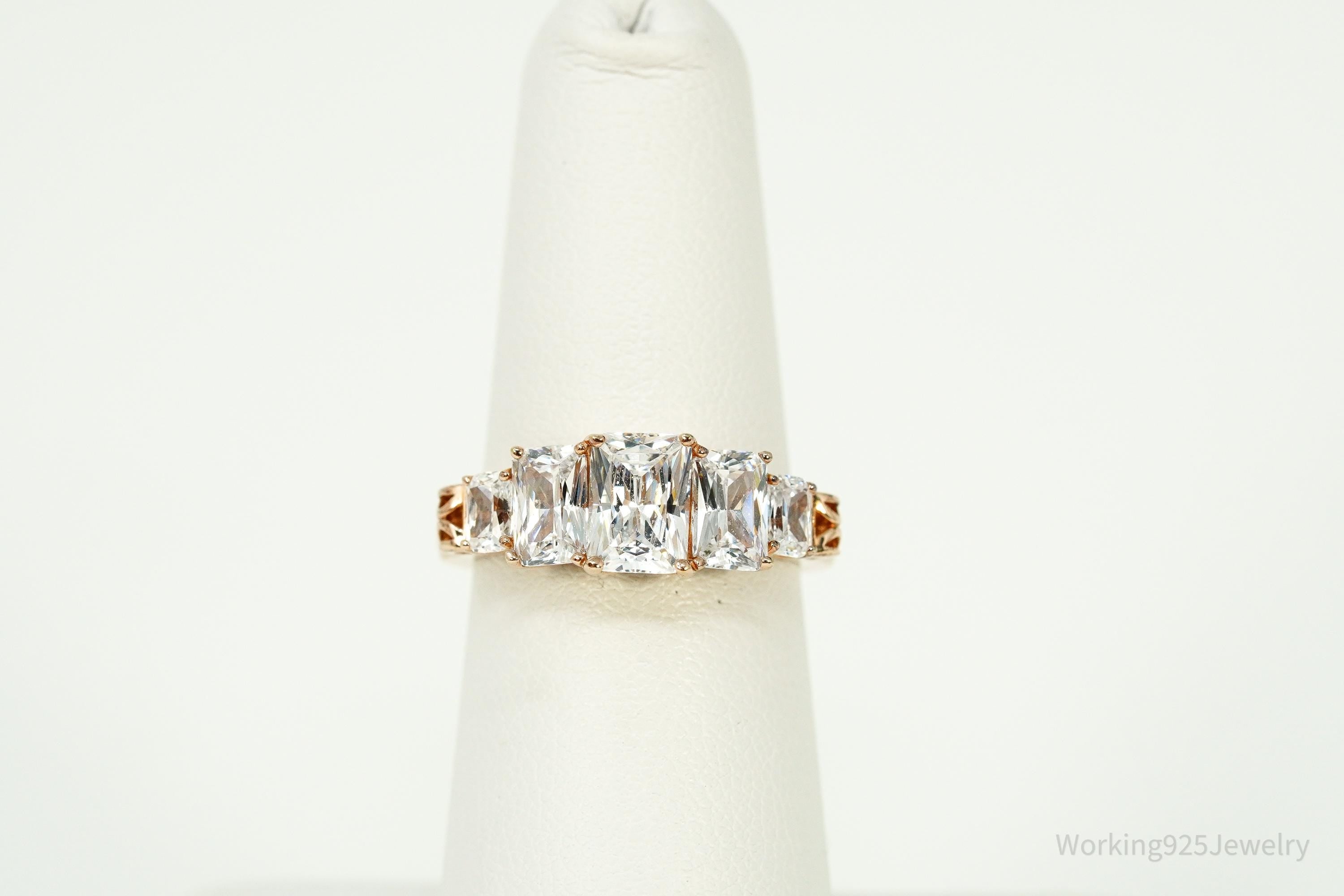 Vintage Cubic Zirconia Rose Gold Vermeil Sterling Silver Ring - Size 6.25