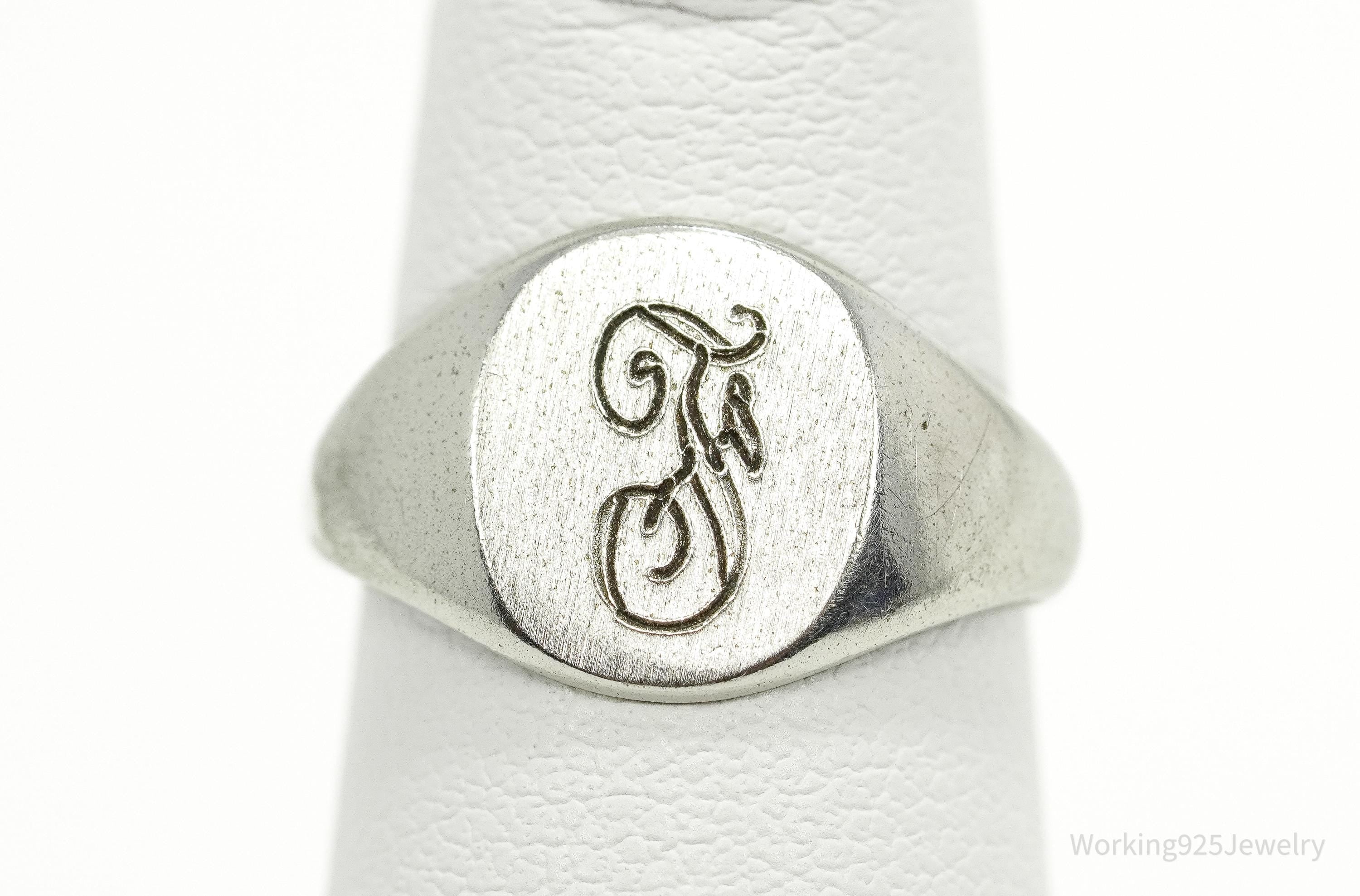 Antique Uncas MFG Co F Letter Sterling Silver Ring - Size 4