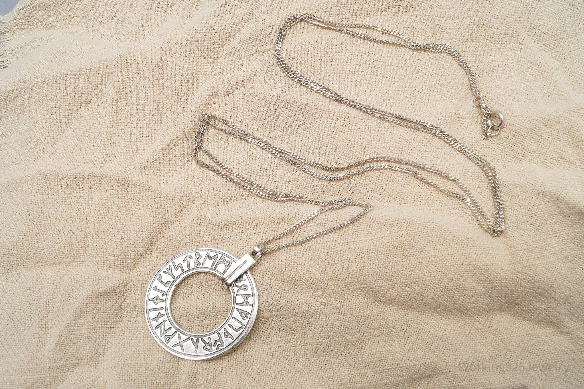 Vintage Viking Runes Sterling Silver Necklace - 31"