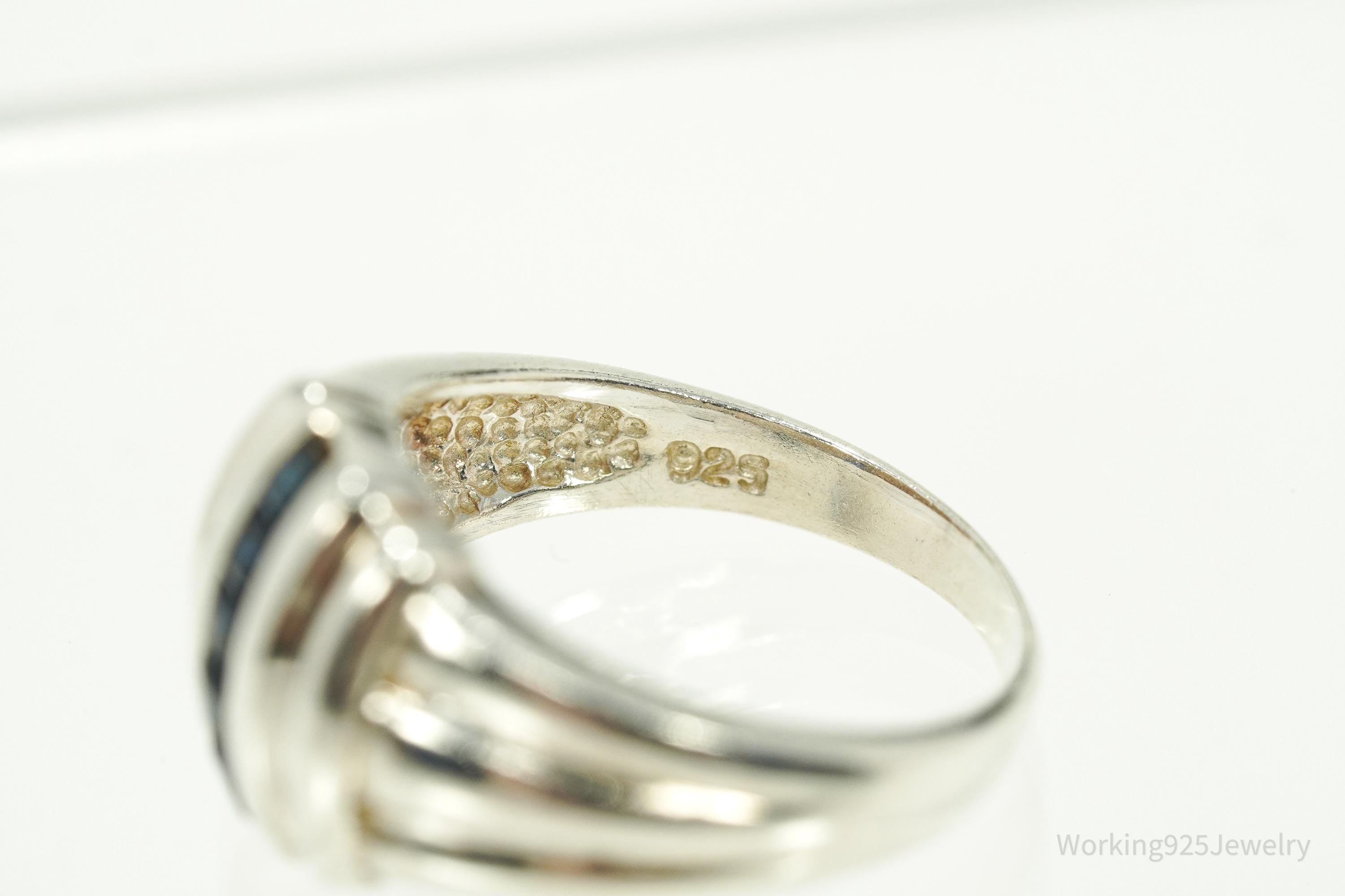 Vintage Blue Sapphire Sterling Silver Ring - Size 9.25