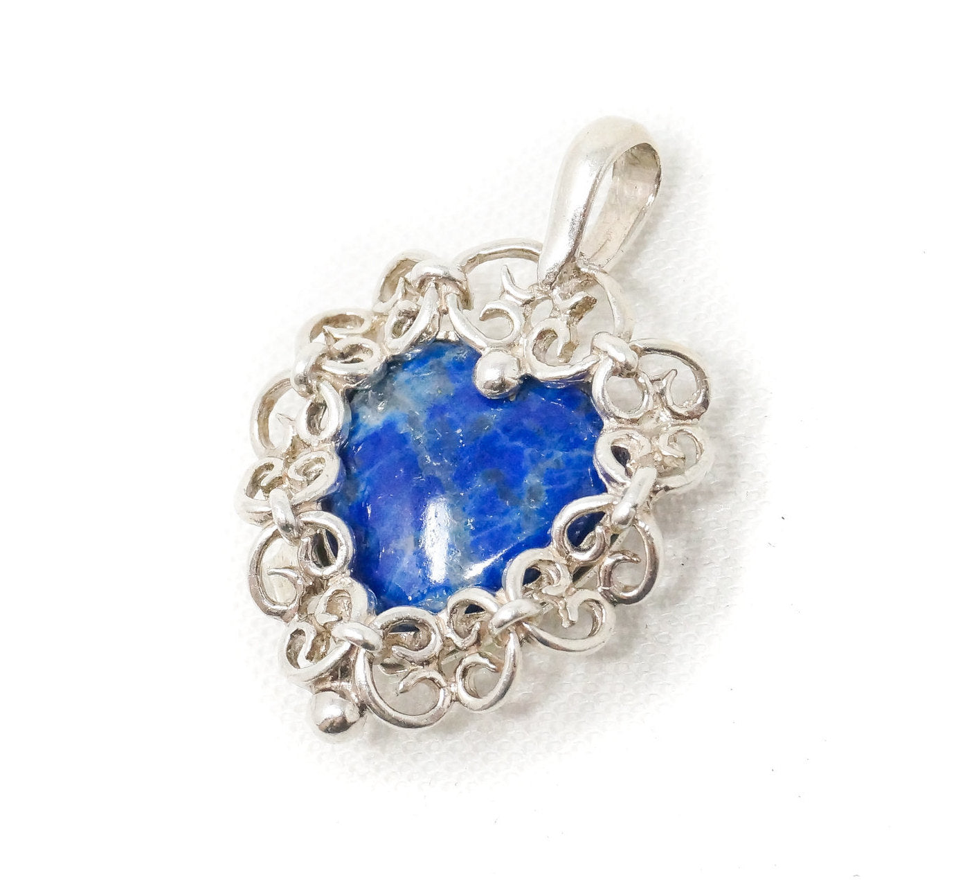 Vintage Southwestern Lapis Lazuli Heart Sterling Silver Necklace Pendant
