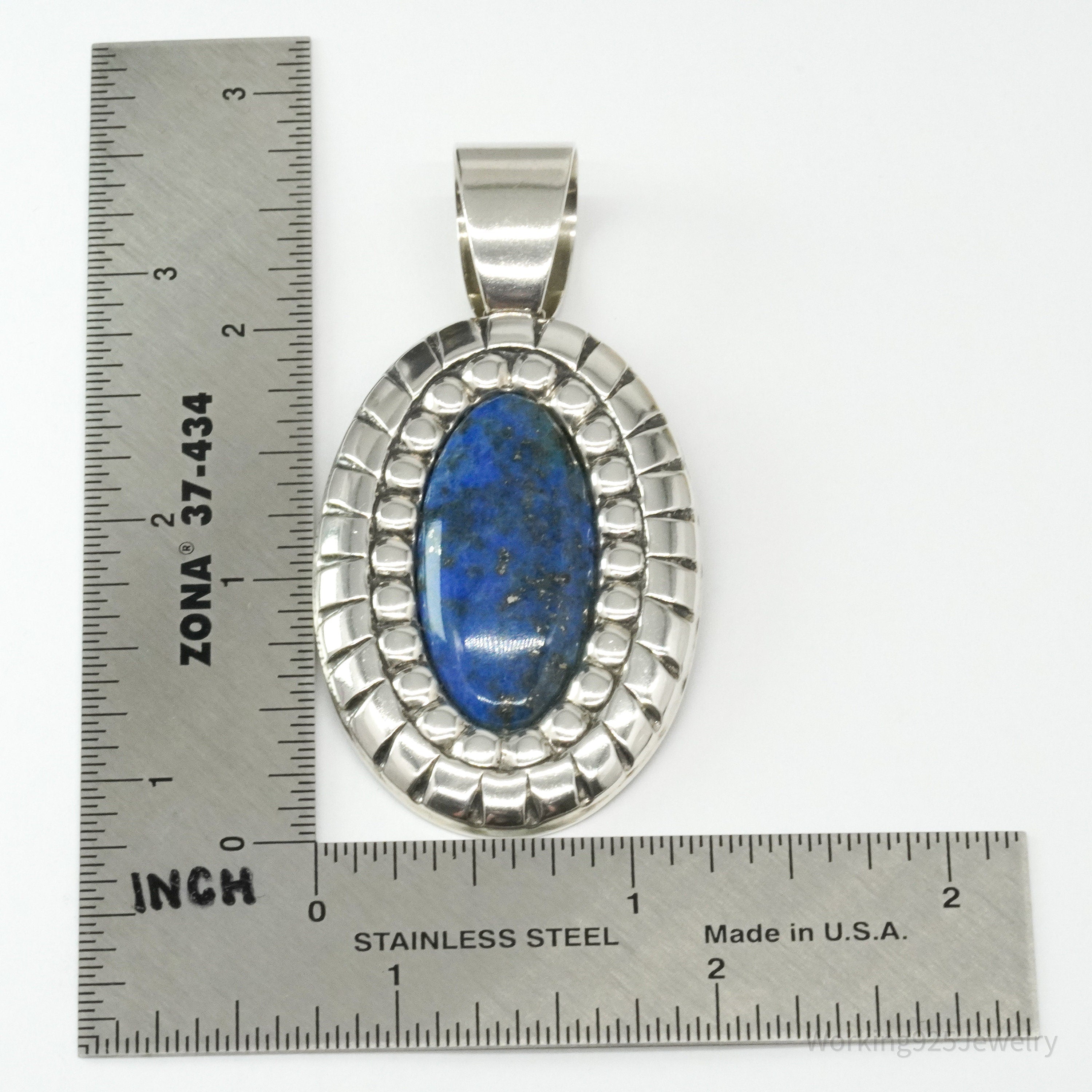 Large Vintage Carolyn Pollack Relios Lapis Lazuli Sterling Silver Pendant