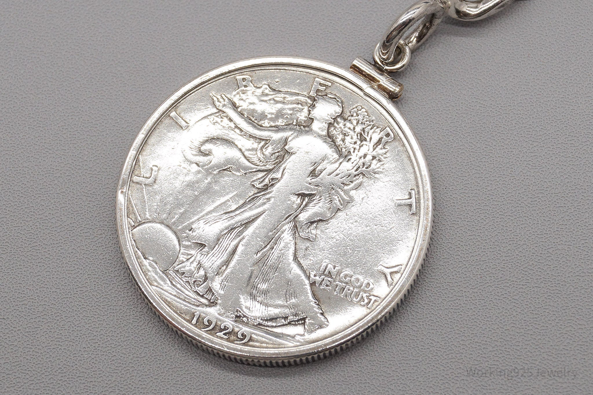 Vintage 1929 Walking Liberty Half Dollar Coin Sterling Silver Keychain