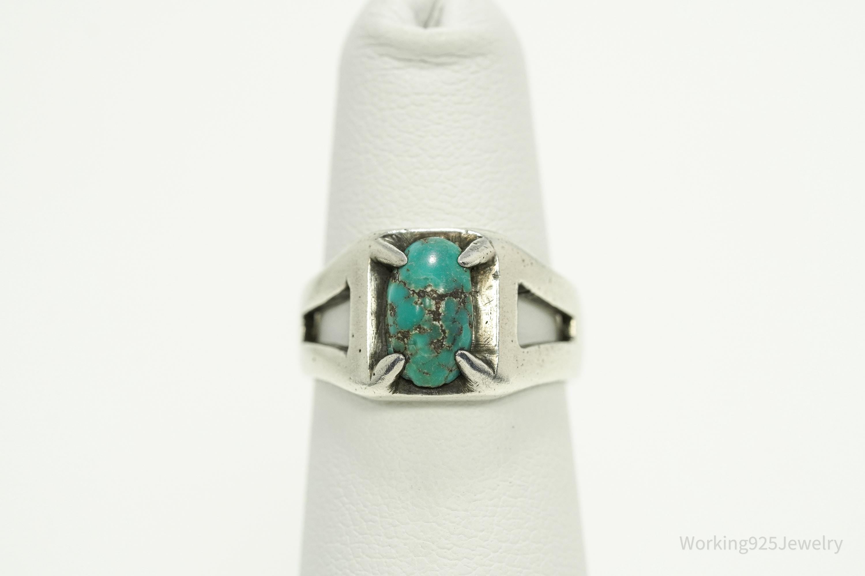 Vintage Native American Turquoise Unsigned Silver Ring - Size 5