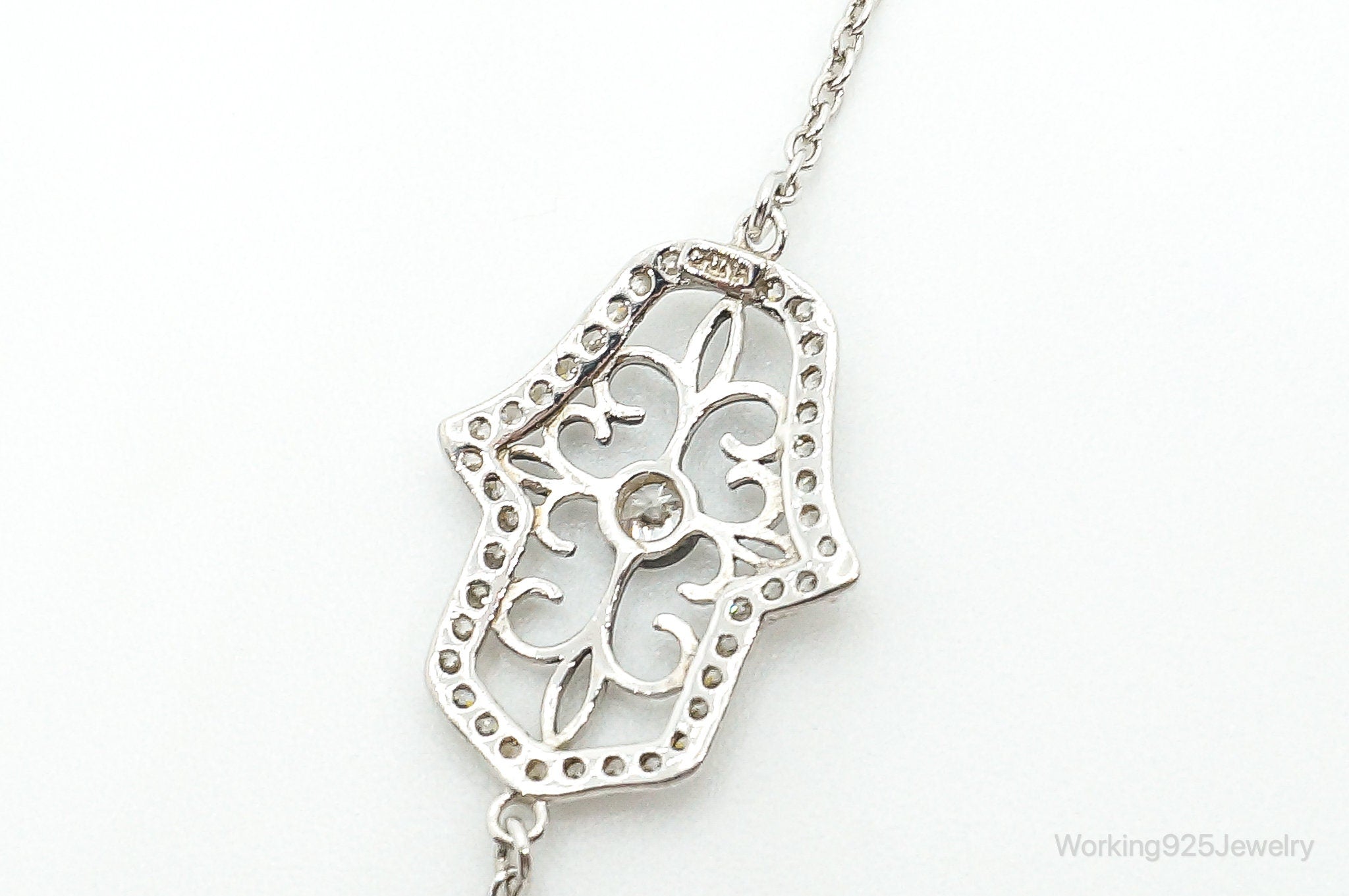 Hand Of Fatima Cubic Zirconia Sterling Silver Bracelet