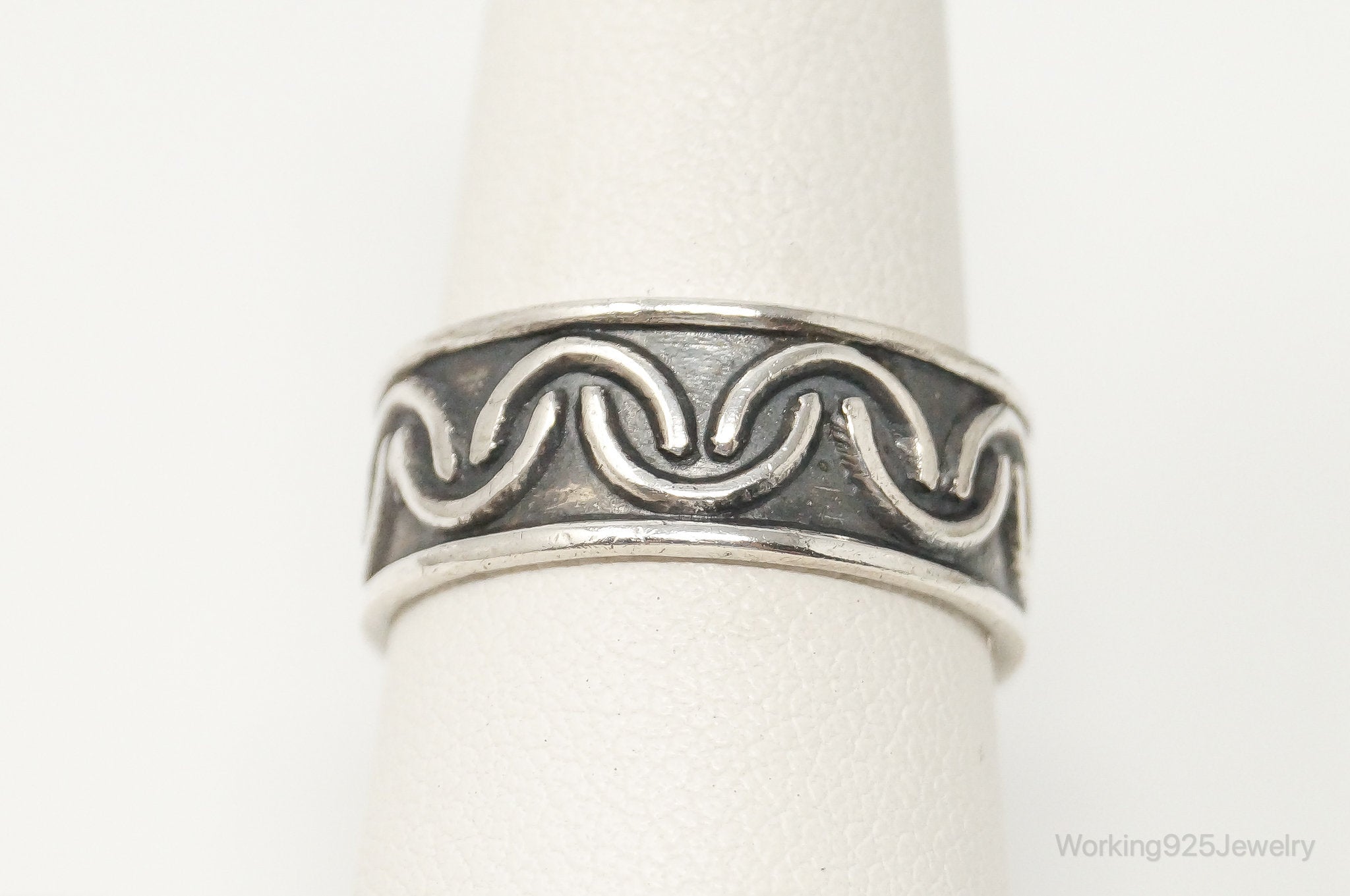 Vintage Thailand Oxidzied Sterling Silver Band Ring - Size 8.5