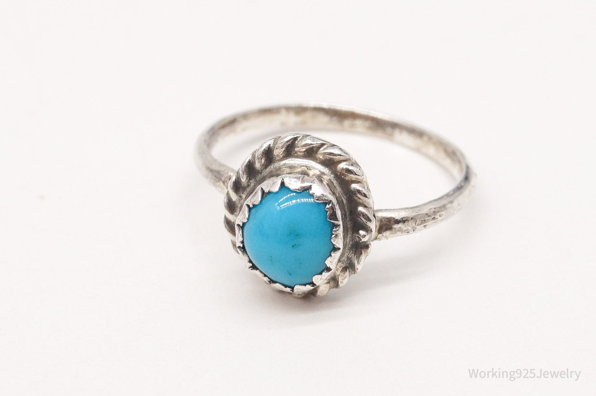 Vintage Native American Blue Turquoise Sterling Silver Ring Size 2.5