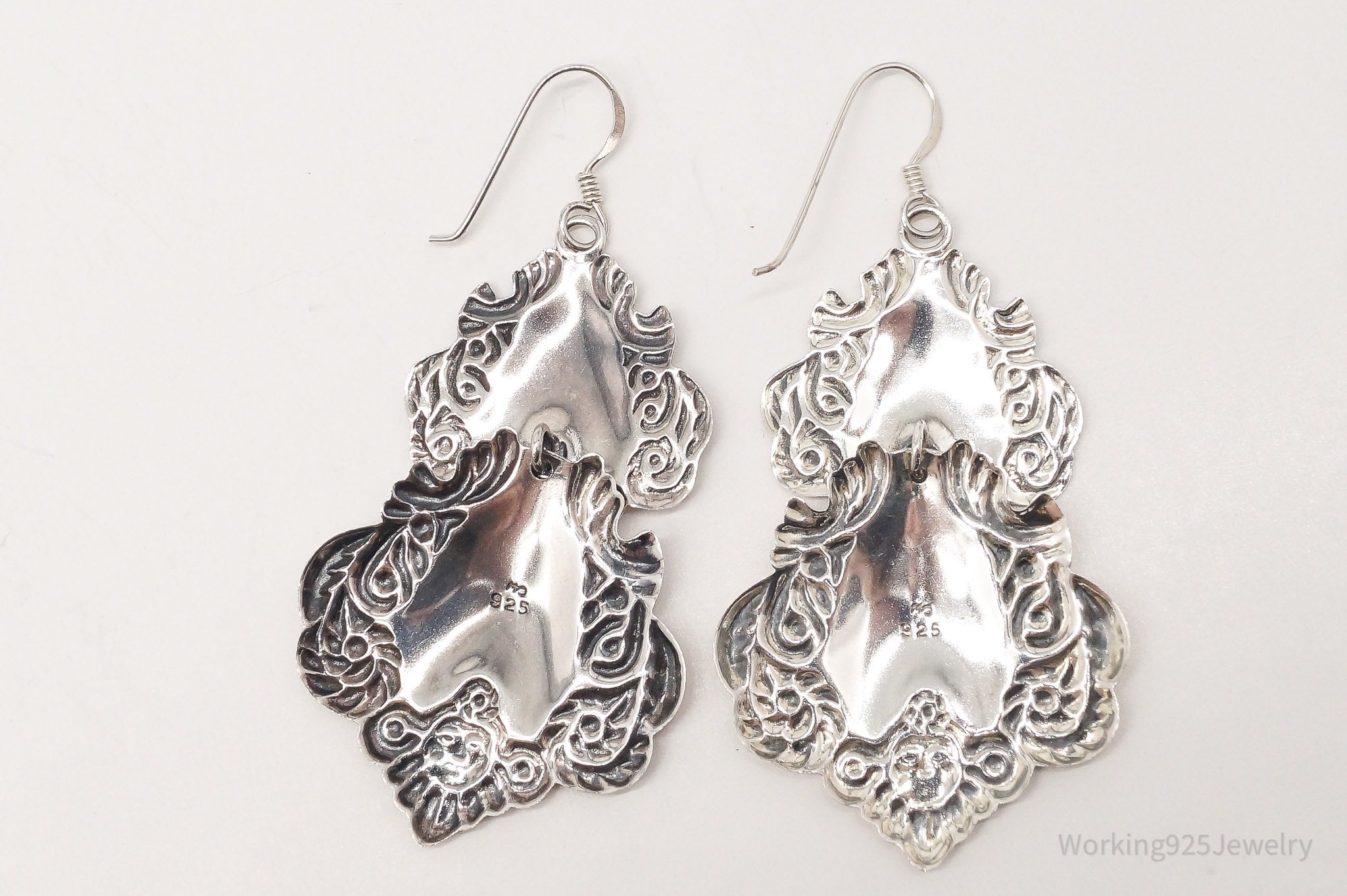 Vintage Large Repousse Sterling Silver Earrings