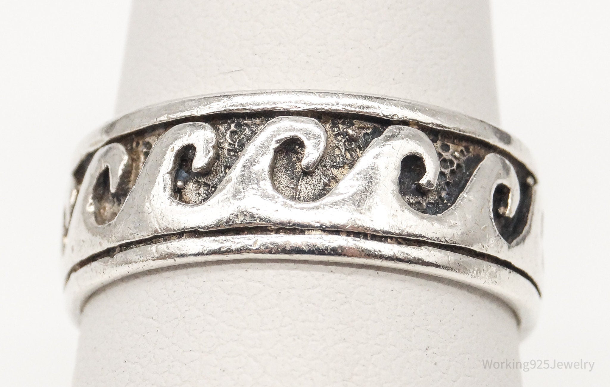 Vintage PSCL Oxidized Wave Sterling Silver Band Ring - Size 6.25