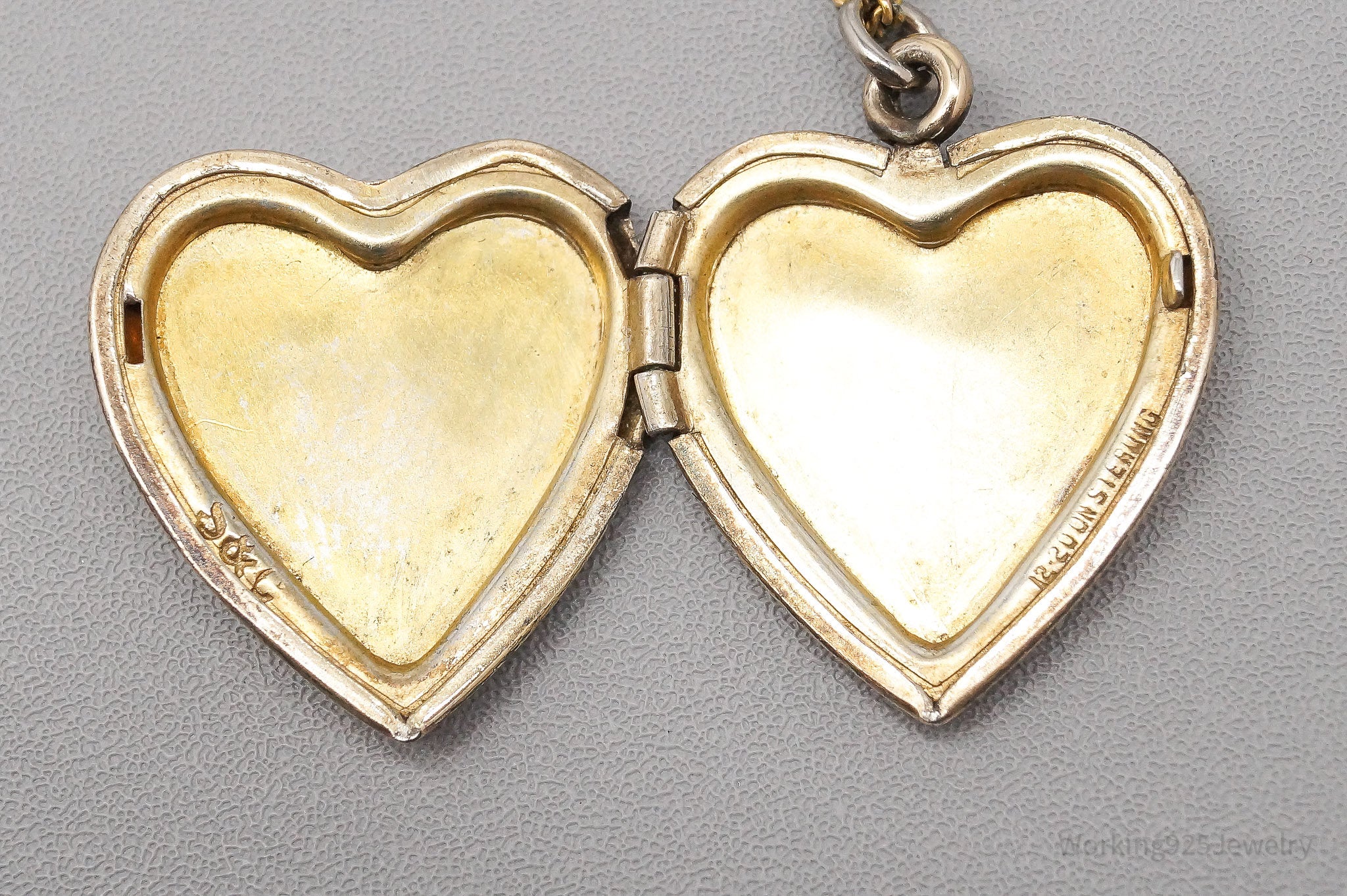 Antique S & C 12K Gold Filled Heart Locket Sterling Silver Necklace - 18"