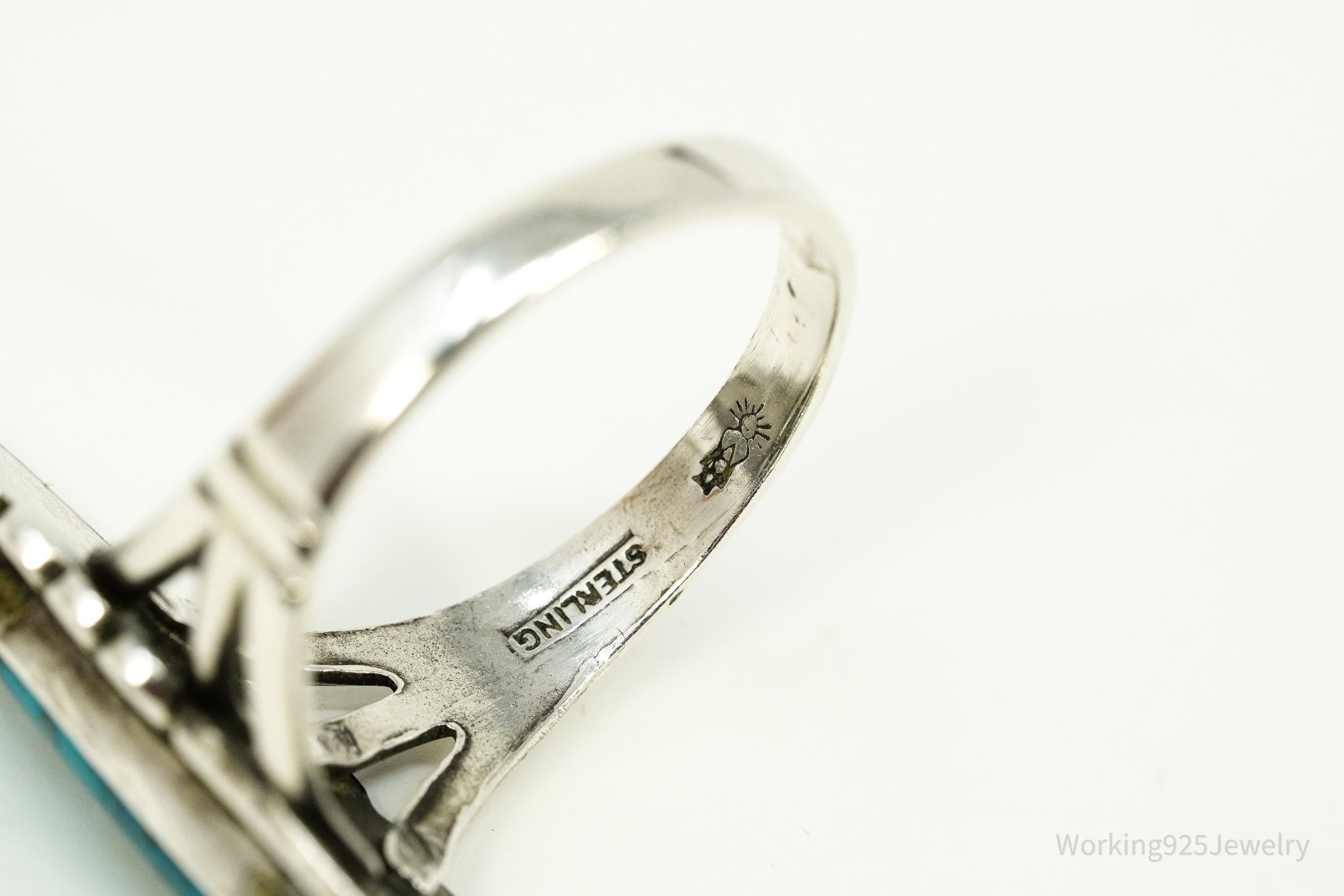 Vintage Native American Turquoise Sterling Silver Ring - Size 11.25