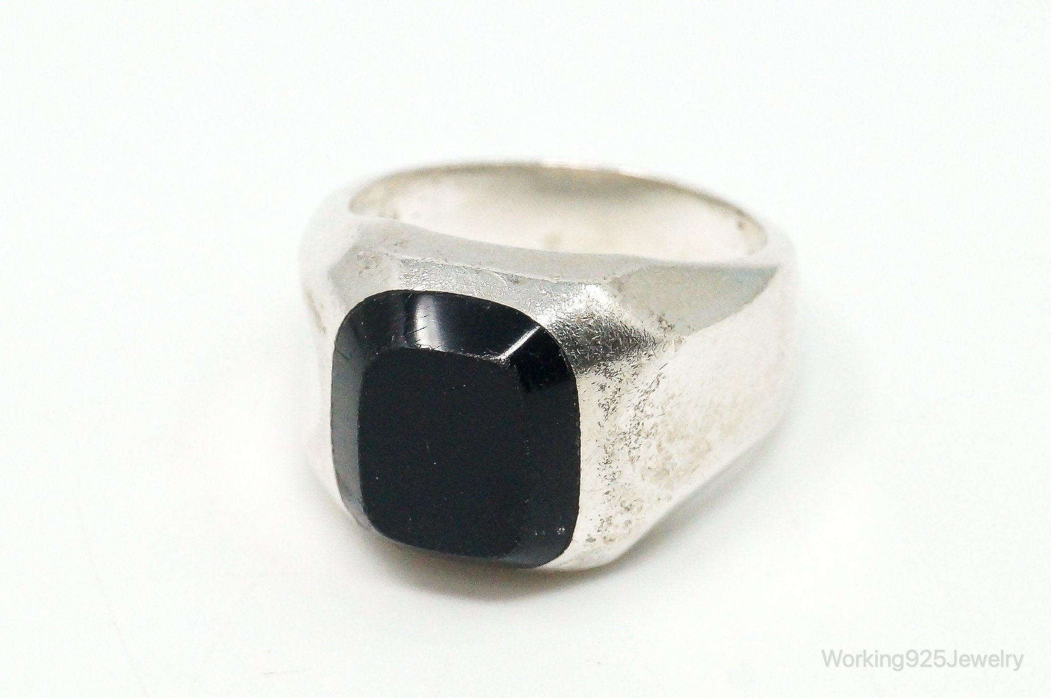 Vintage Mexico Black Onyx Sterling Silver Ring - Size 10.25