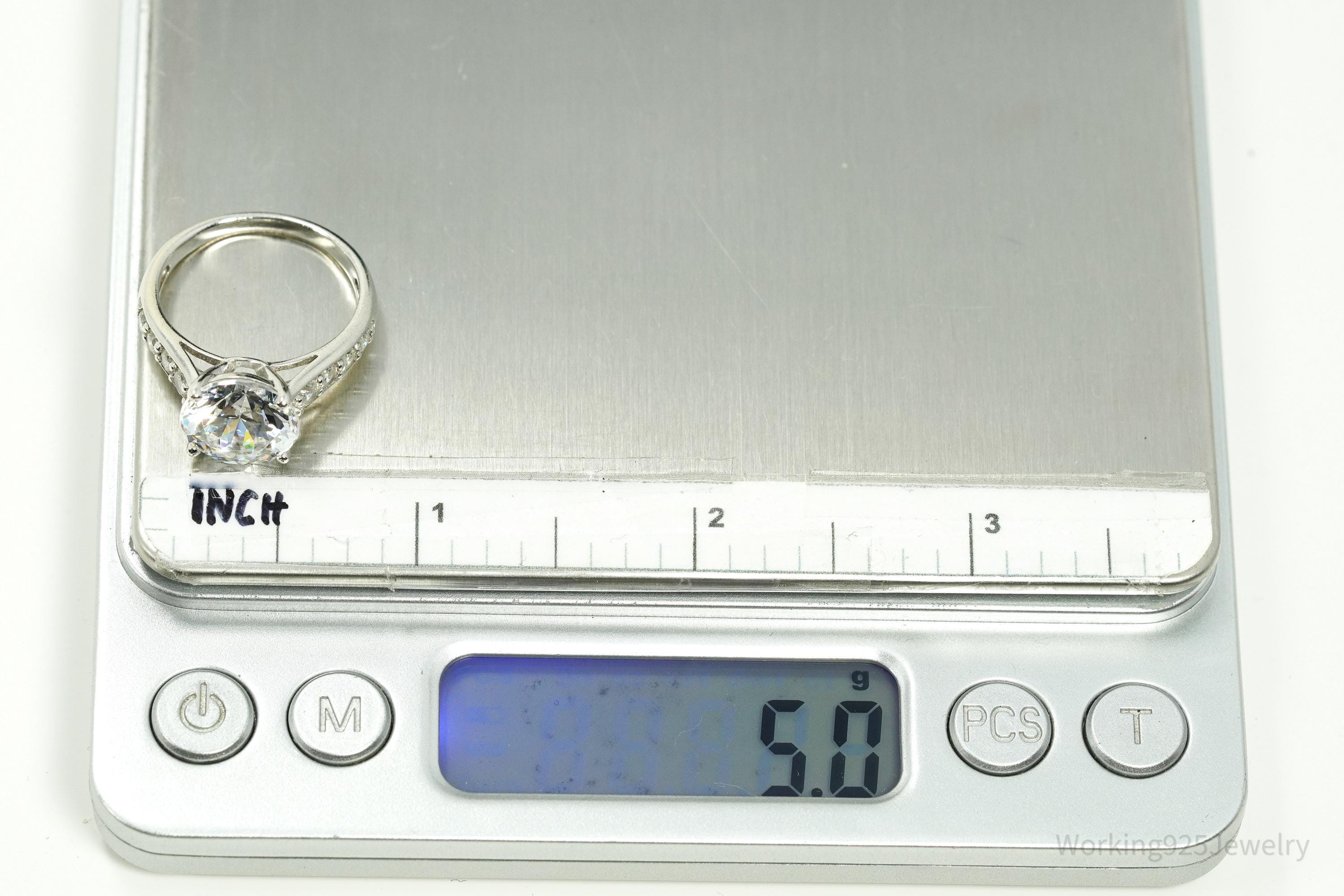 Vintage Cubic Zirconia Platinum Clad Sterling Silver Ring - Size 8.25