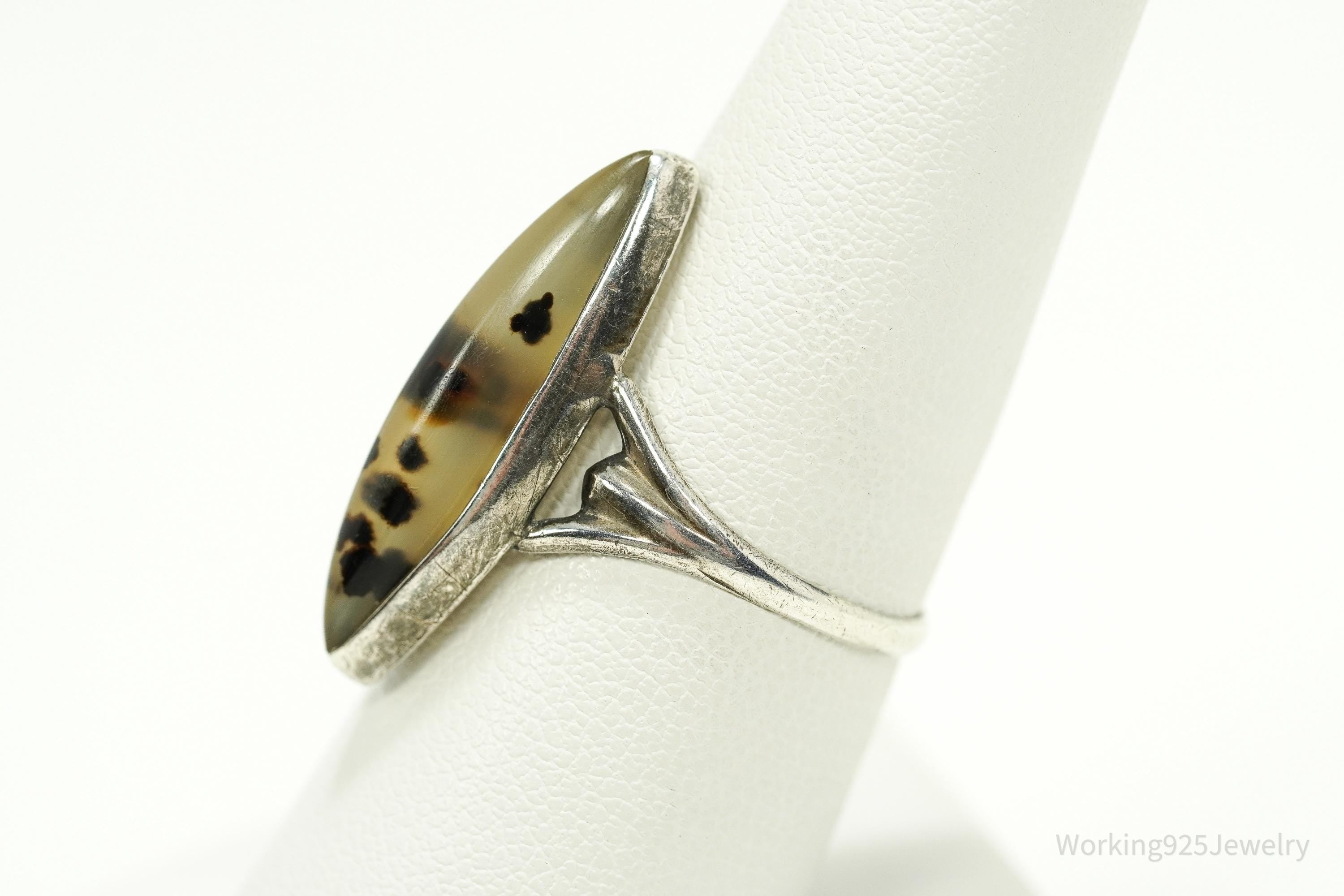 Antique Agate Silver Ring Size 7.75