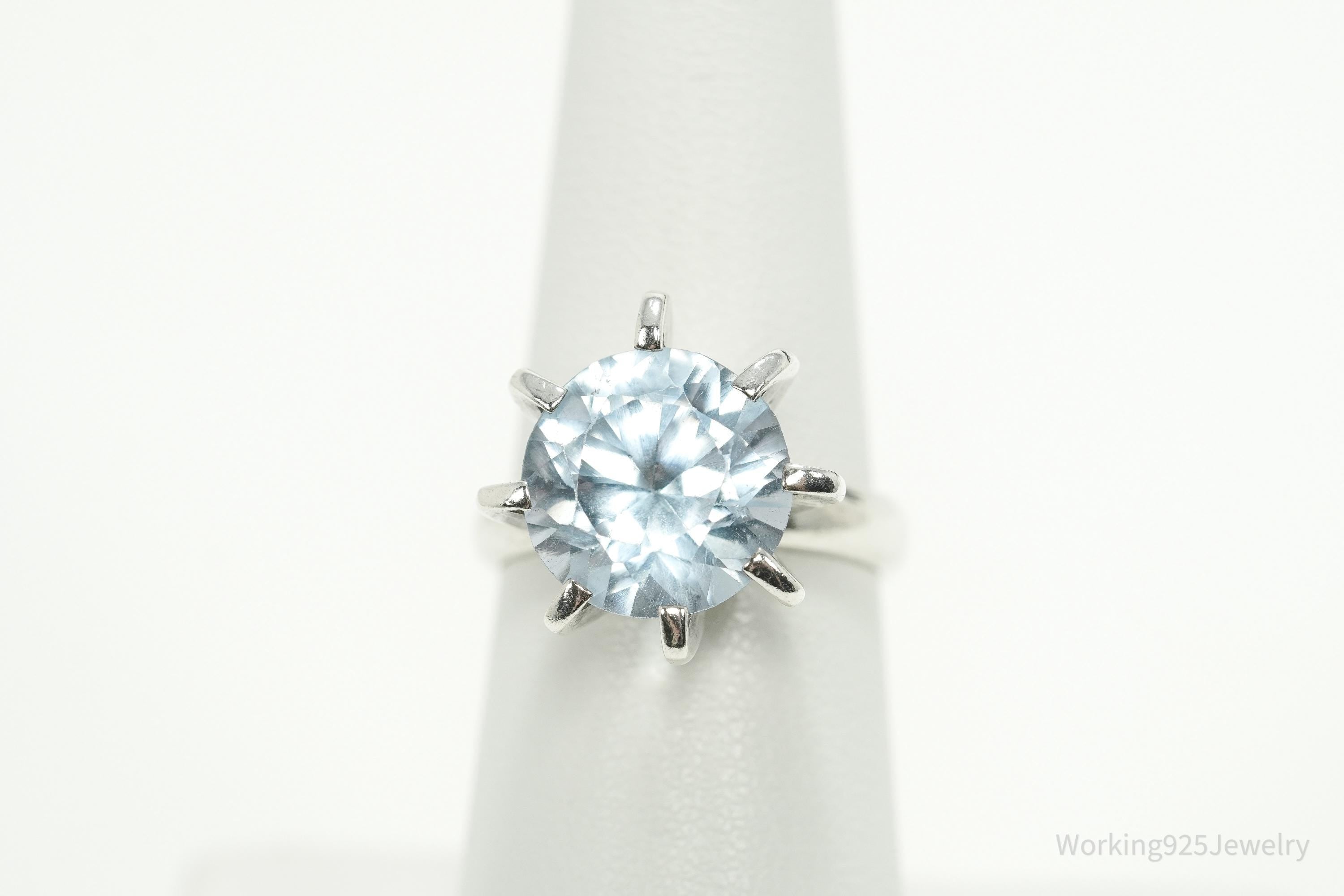 Vintage Mexico Modernist Blue Topaz Sterling Silver Ring - Size 6.5