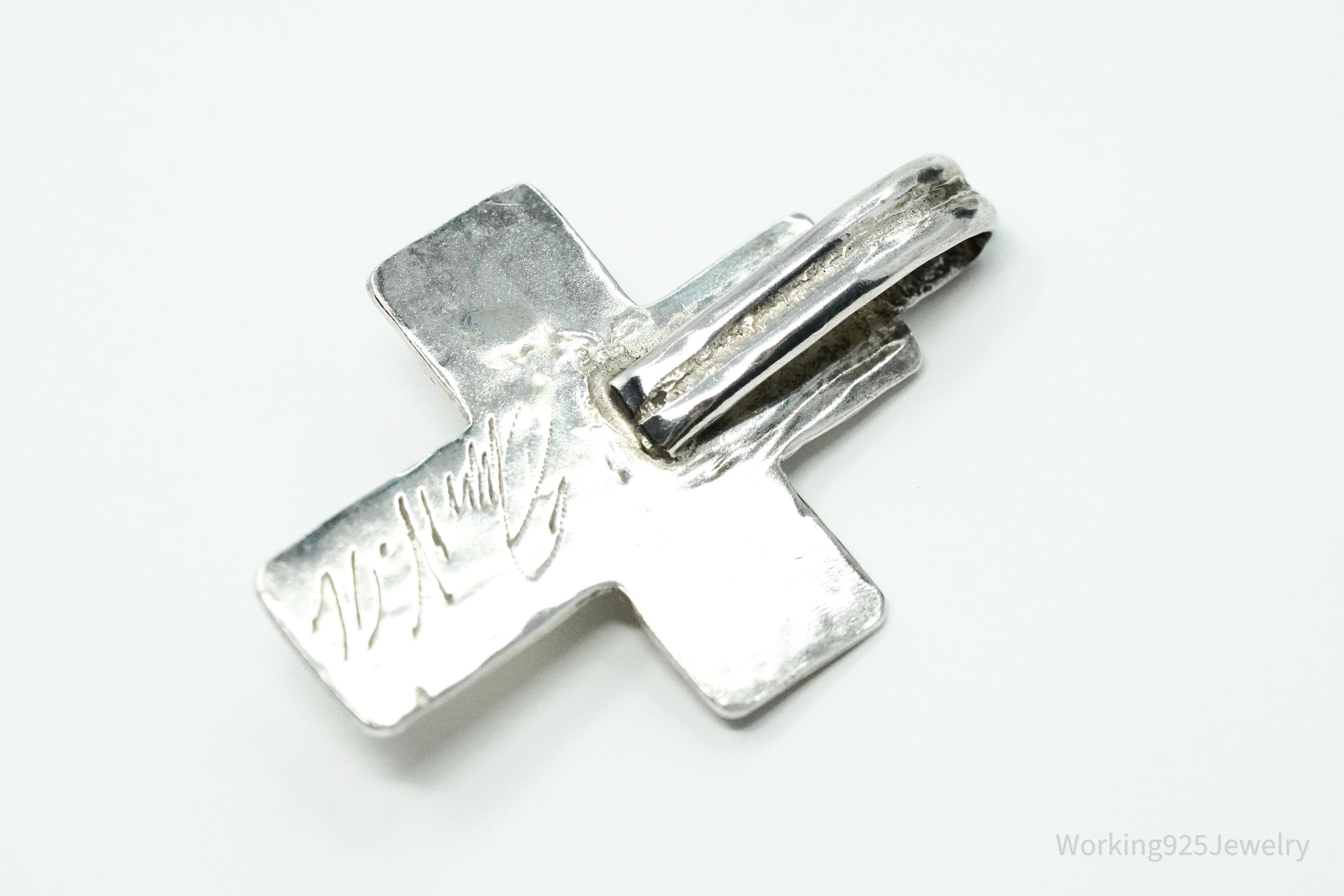 Large Vintage Rhodolite Garnet Silver Cross Pendant