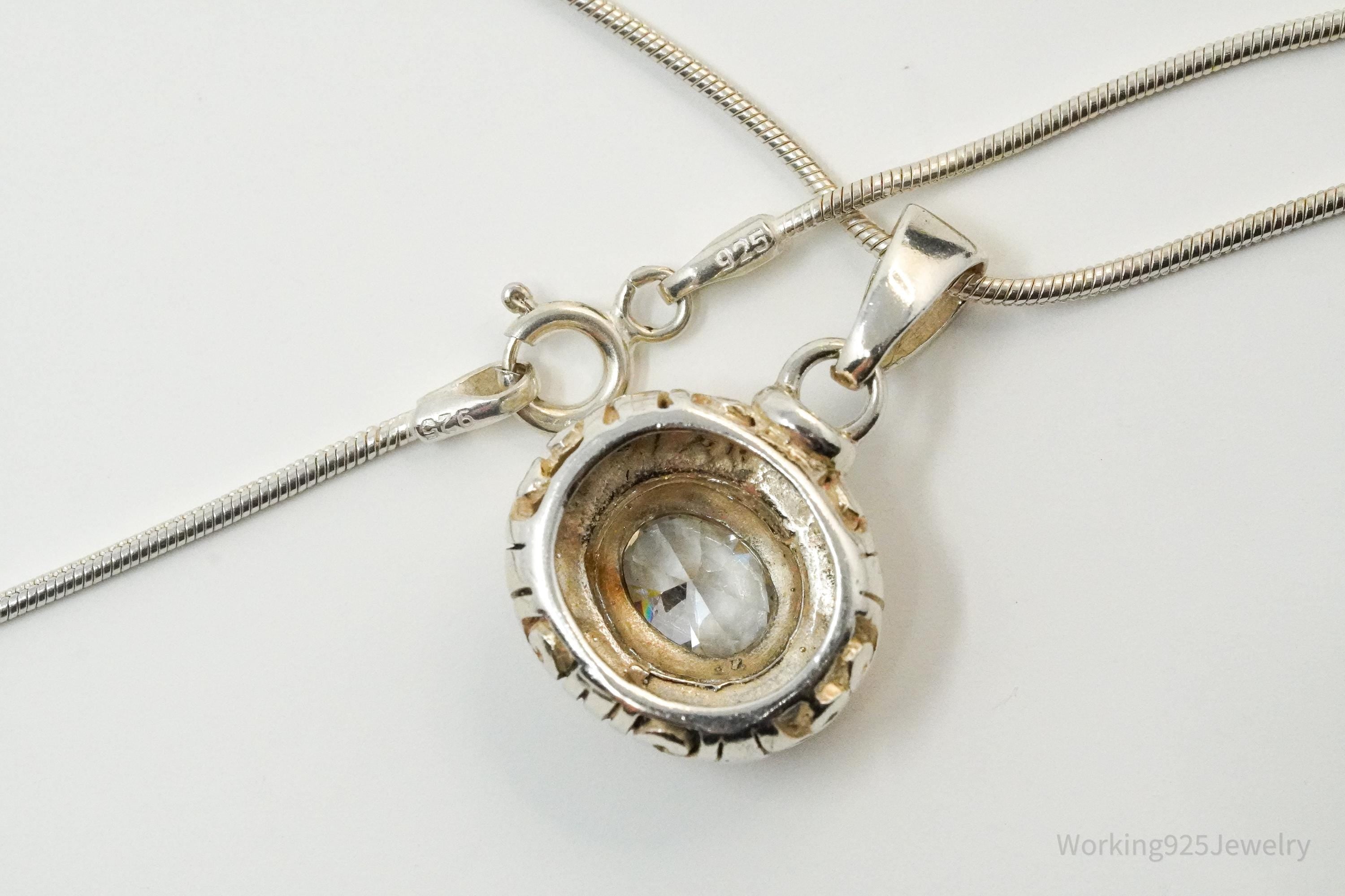 Vintage Cubic Zirconia Sterling Silver Necklace 18"