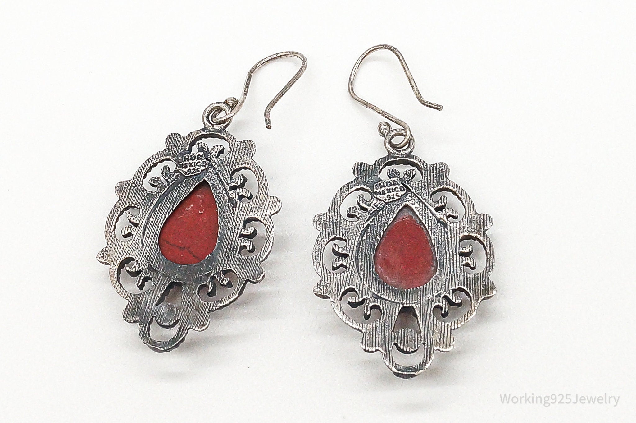 Vintage Mexico Designer Red Jasper Sterling Silver Earrings