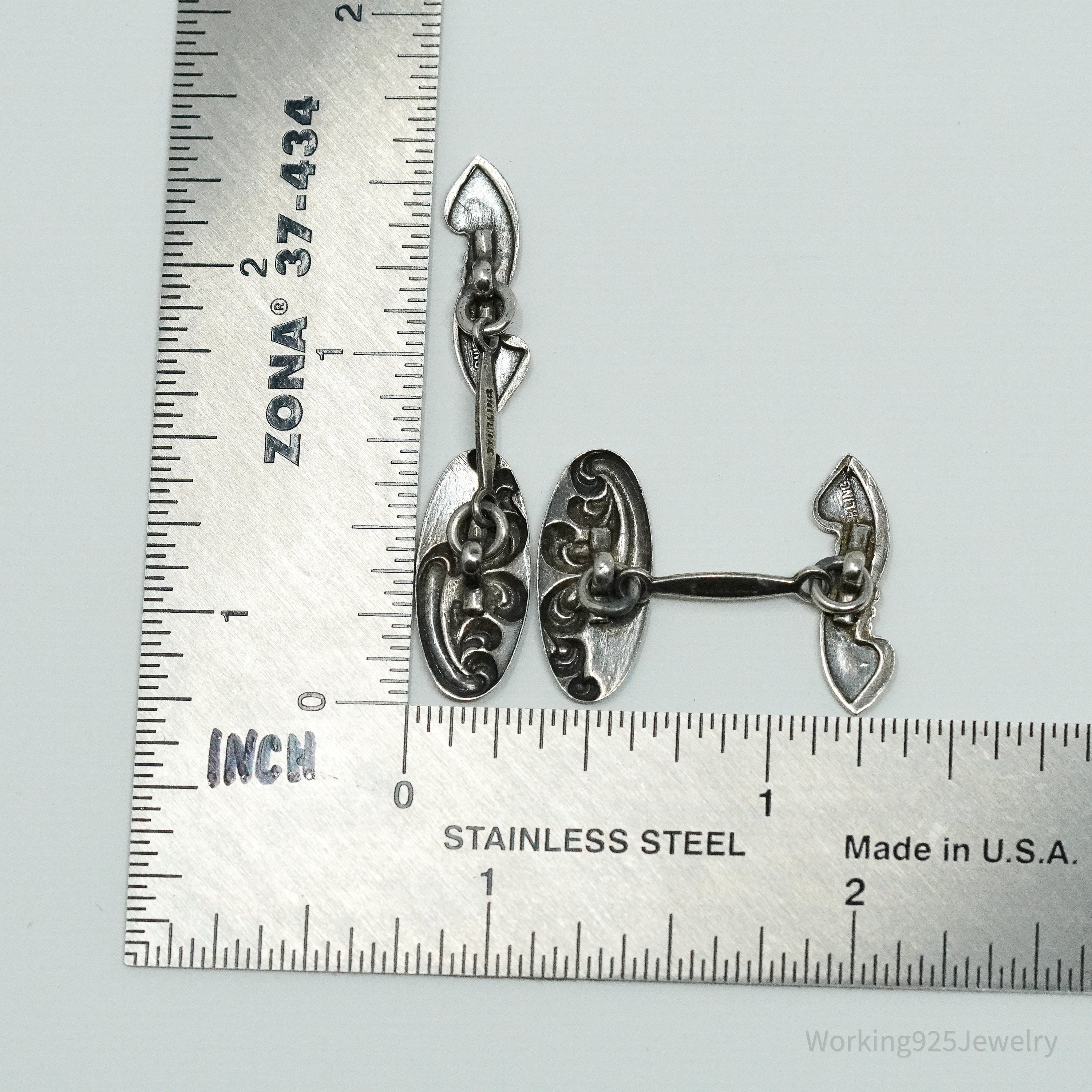 Antique Blue Enamel Sterling Silver Cufflinks