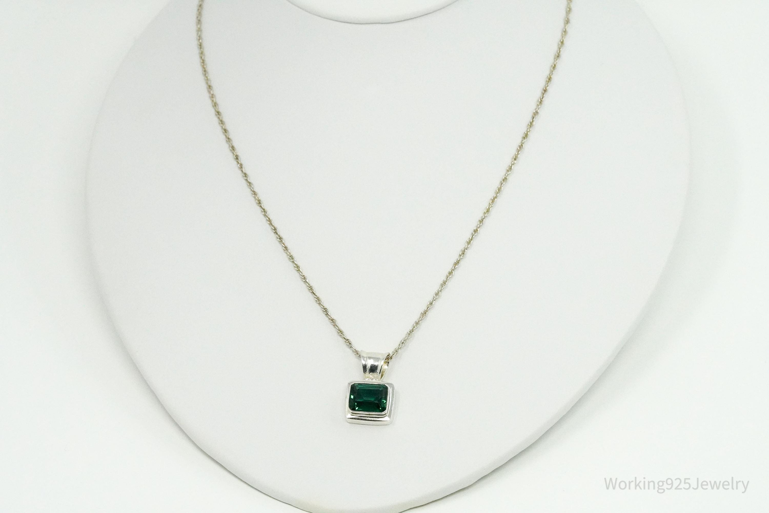 Vintage Lab Emerald Sterling Silver Necklace 18"