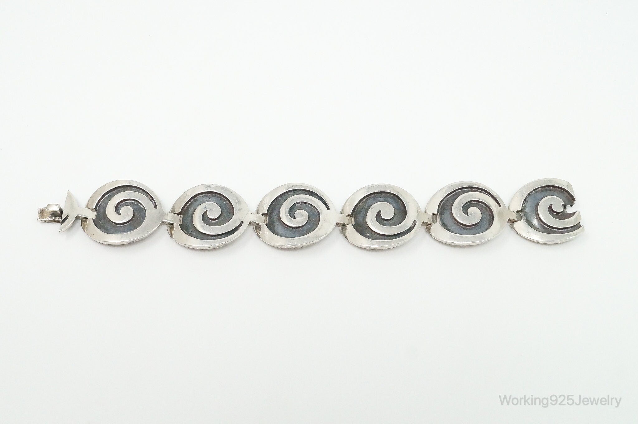 Vintage Taxco Modernist Designer Spiral Sterling Silver Panel Bracelet