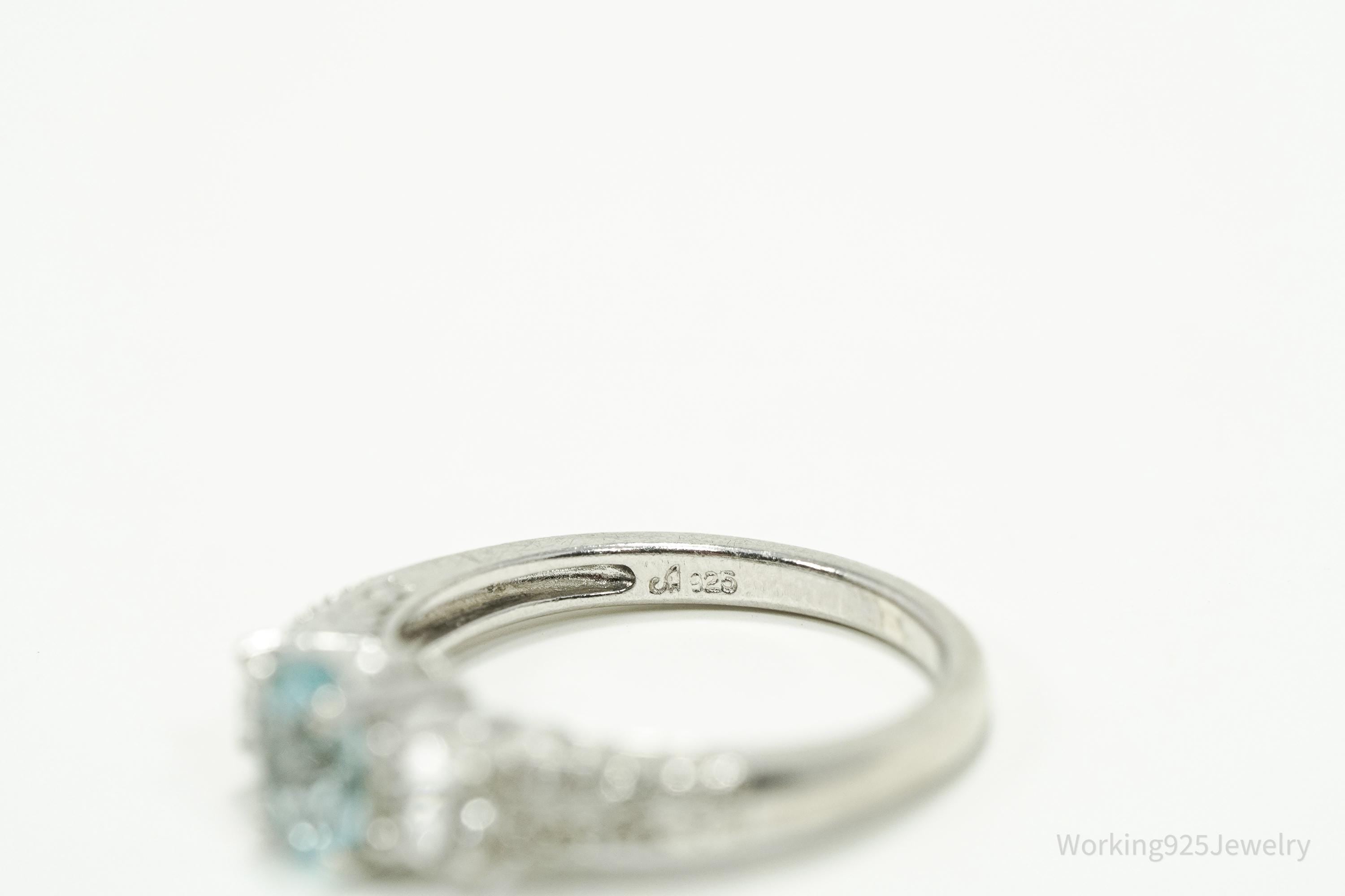 Vintage Blue Topaz & Cubic Zirconia Sterling Silver Ring - Size 7