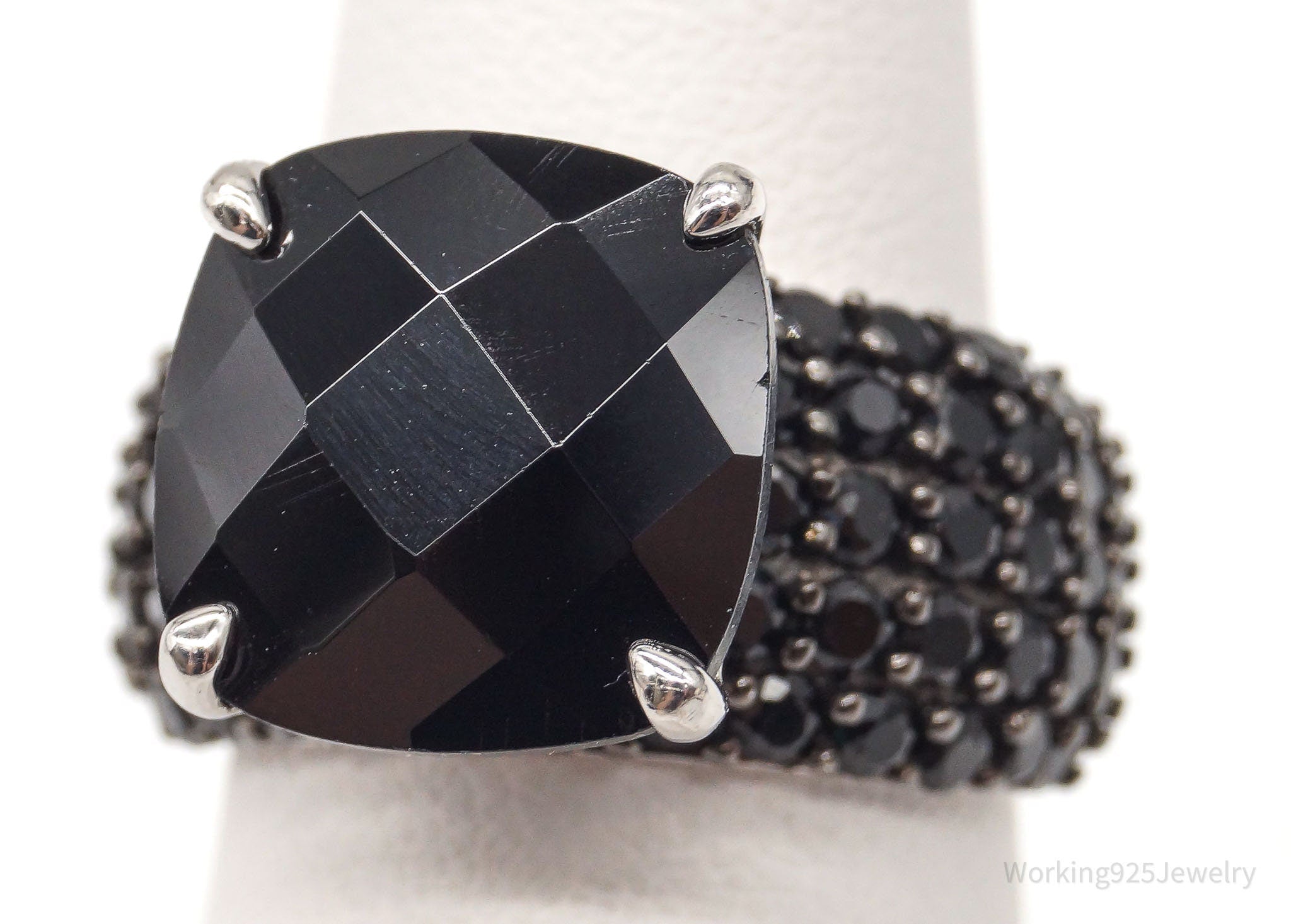 VTG Designer KJC Black Spinel Sterling Silver Ring - Size 6