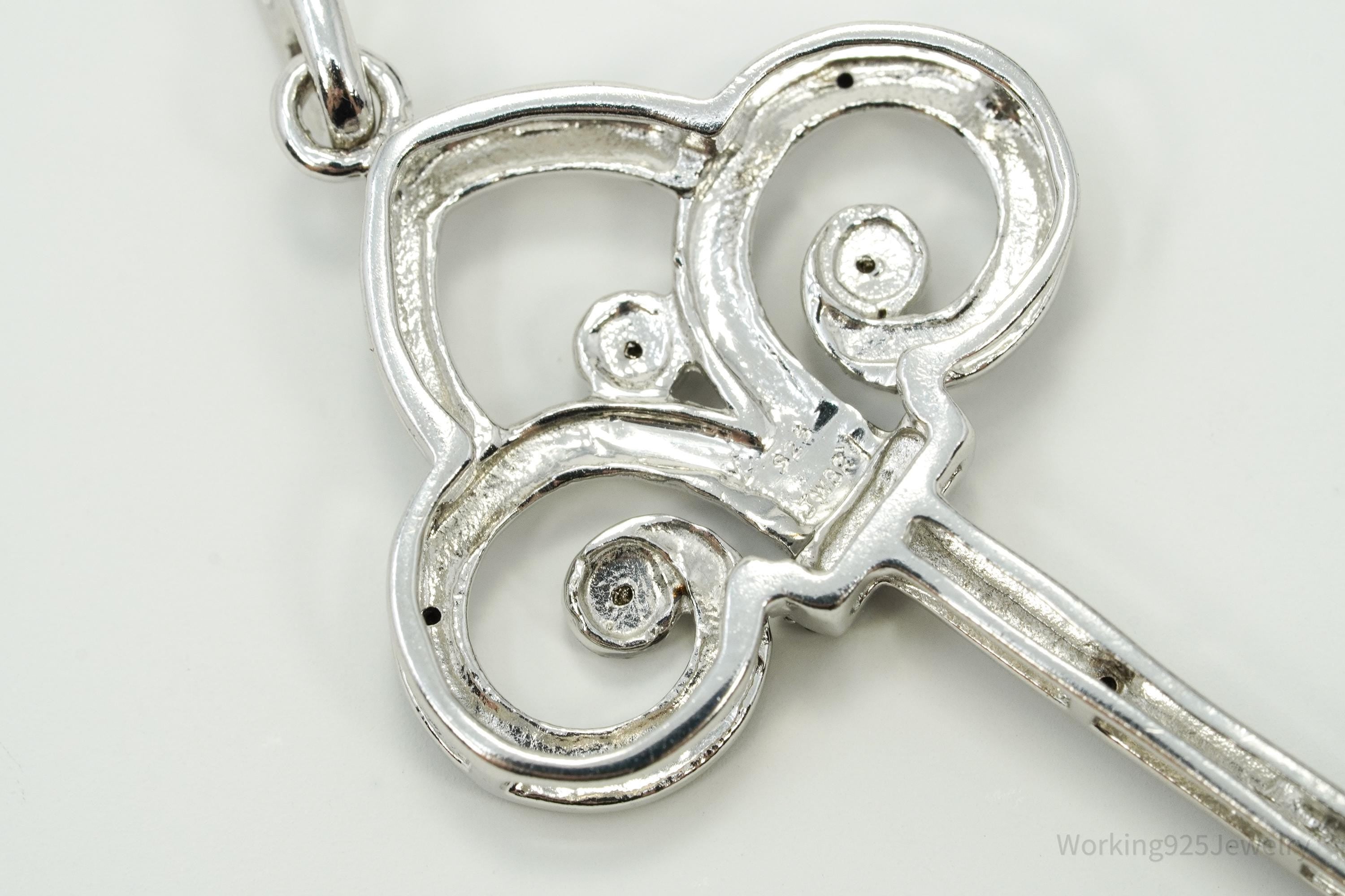 Large Designer JWBR Black Diamond Skelton Key Sterling Silver Necklace Pendant