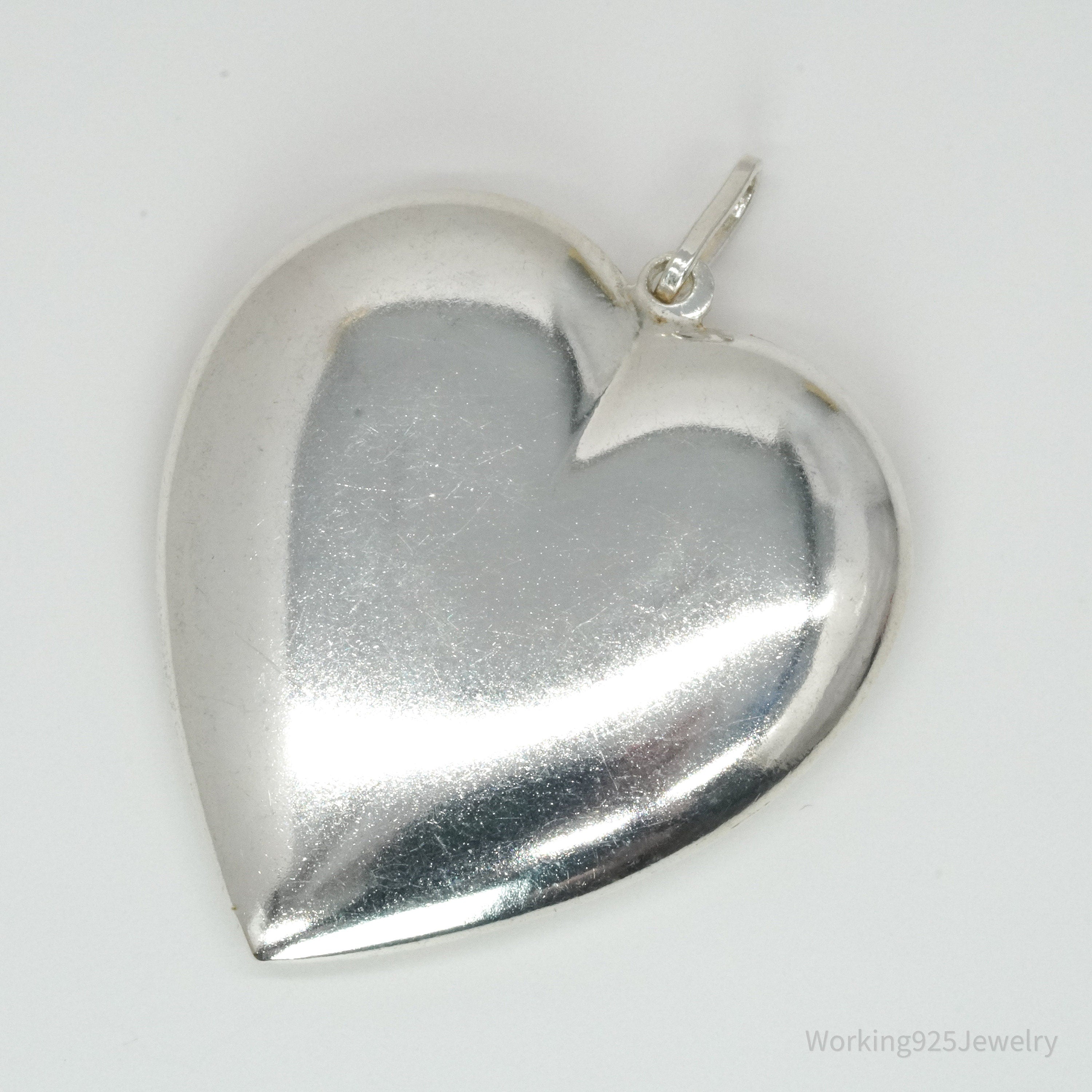 Vintage Large Italian Puffy Heart Sterling Silver Necklace Pendant