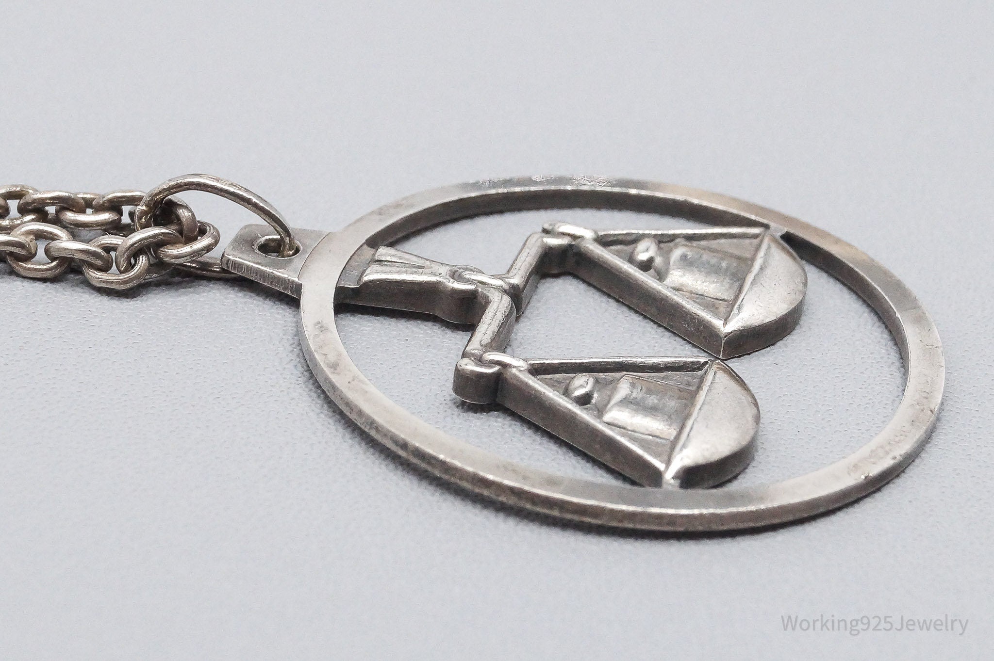 Antique Norwegian Libra Sign Sterling Silver Necklace - 24"