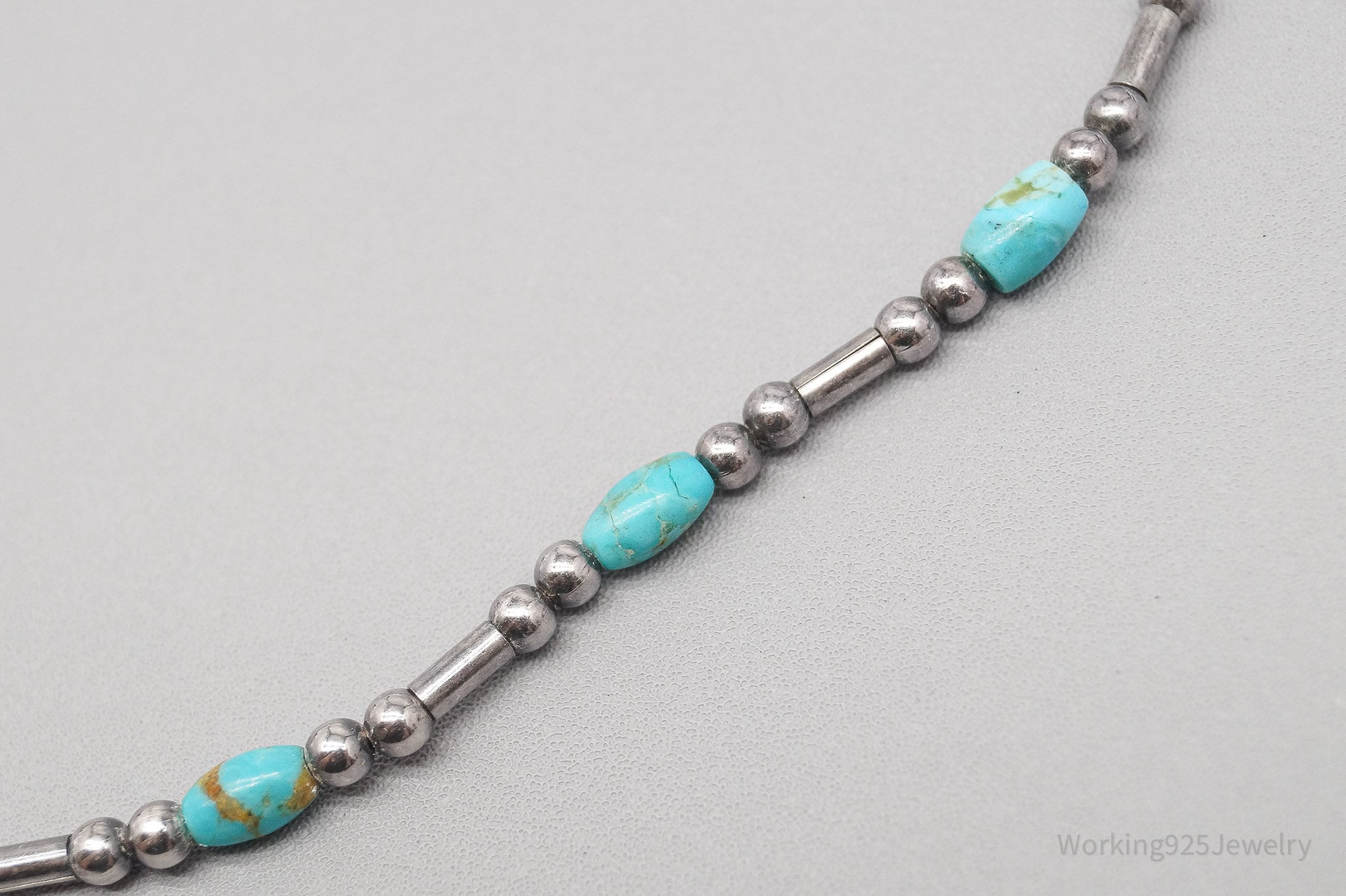 VTG Native QT Turquoise Bead Sterling Silver Plated Necklace