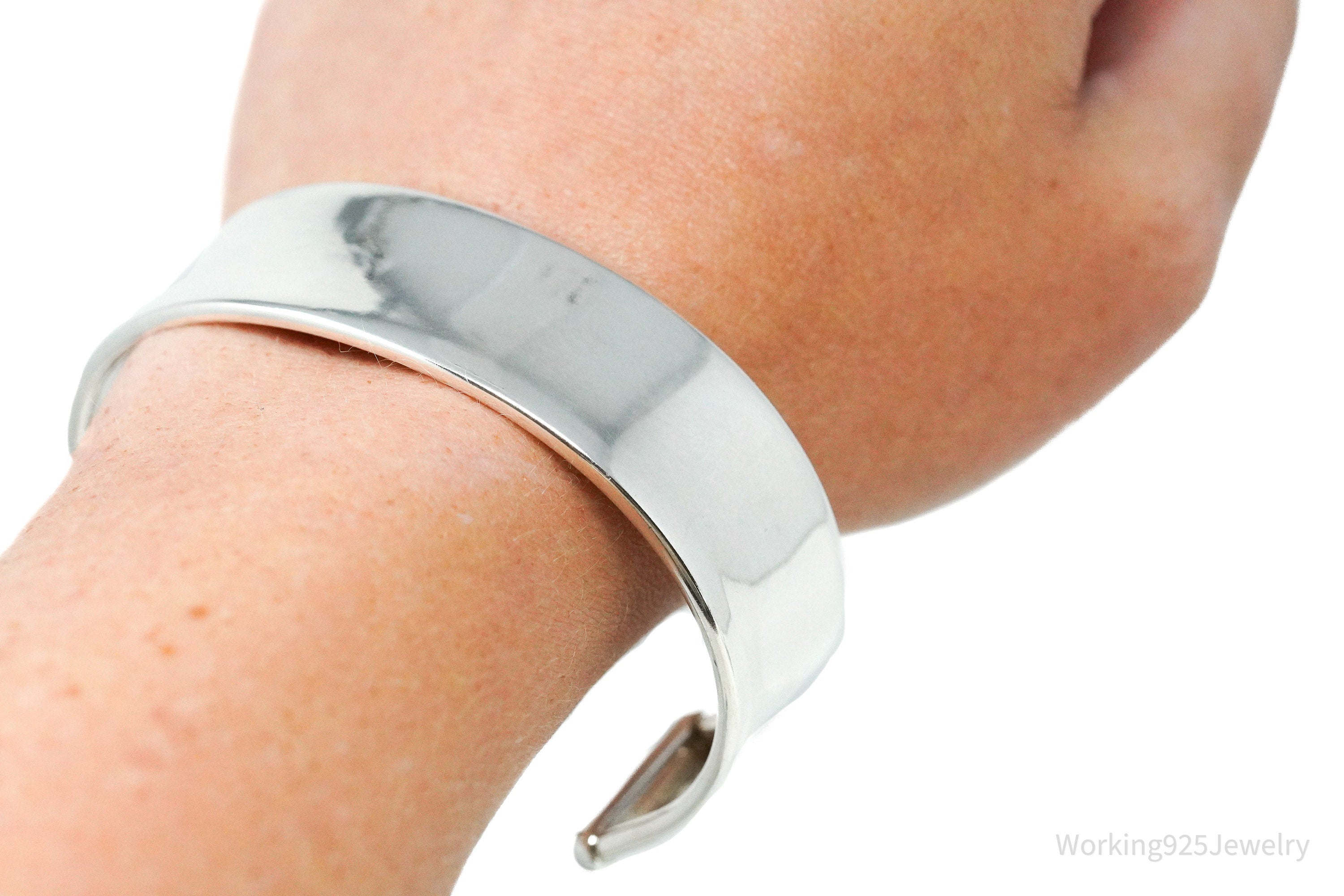 Vintage Italian .999 Fine Silver Wide Cuff Bracelet 7 5/8"