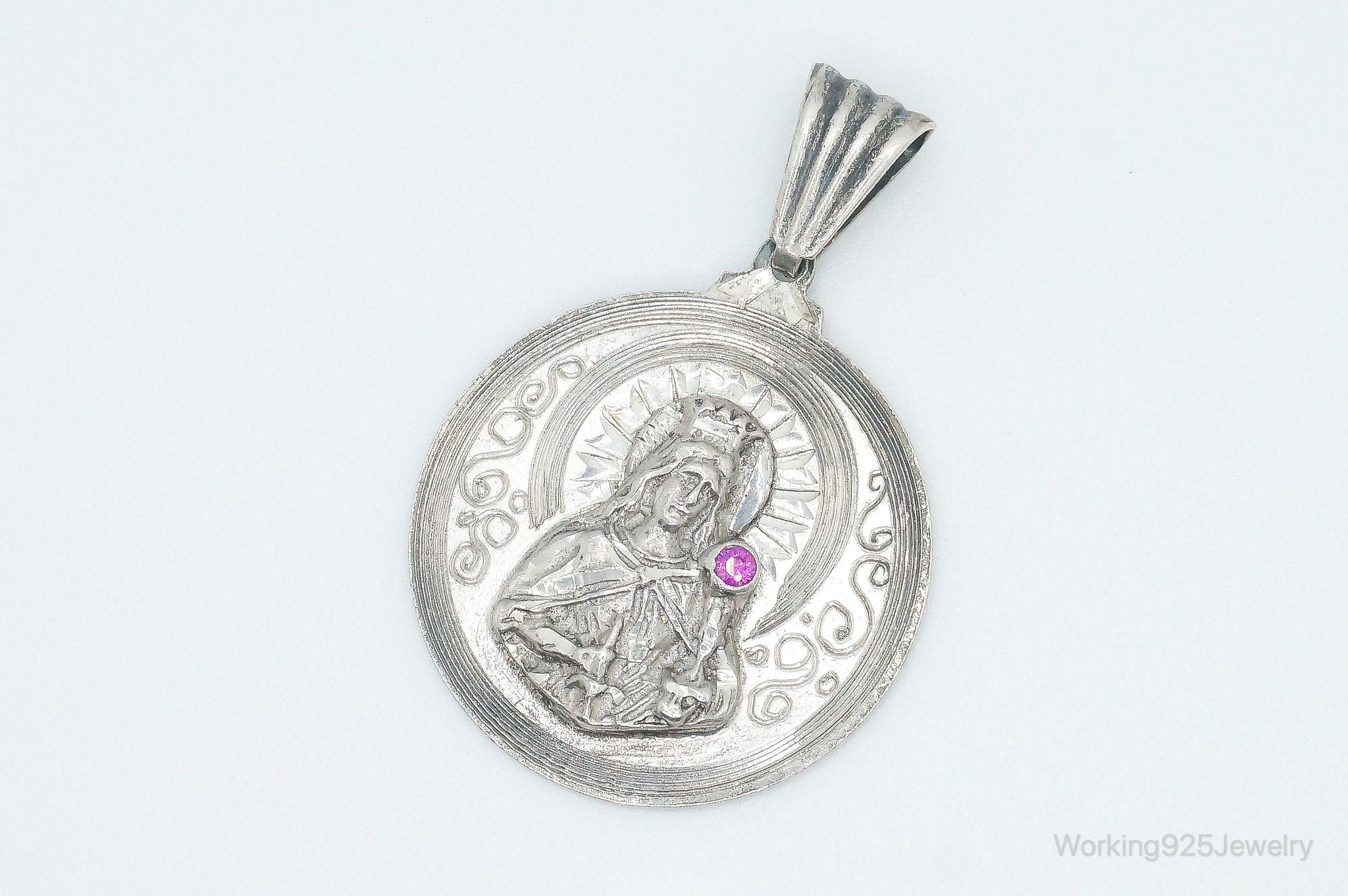 Vintage Ruby Religious Sterling Silver Pendant Charm