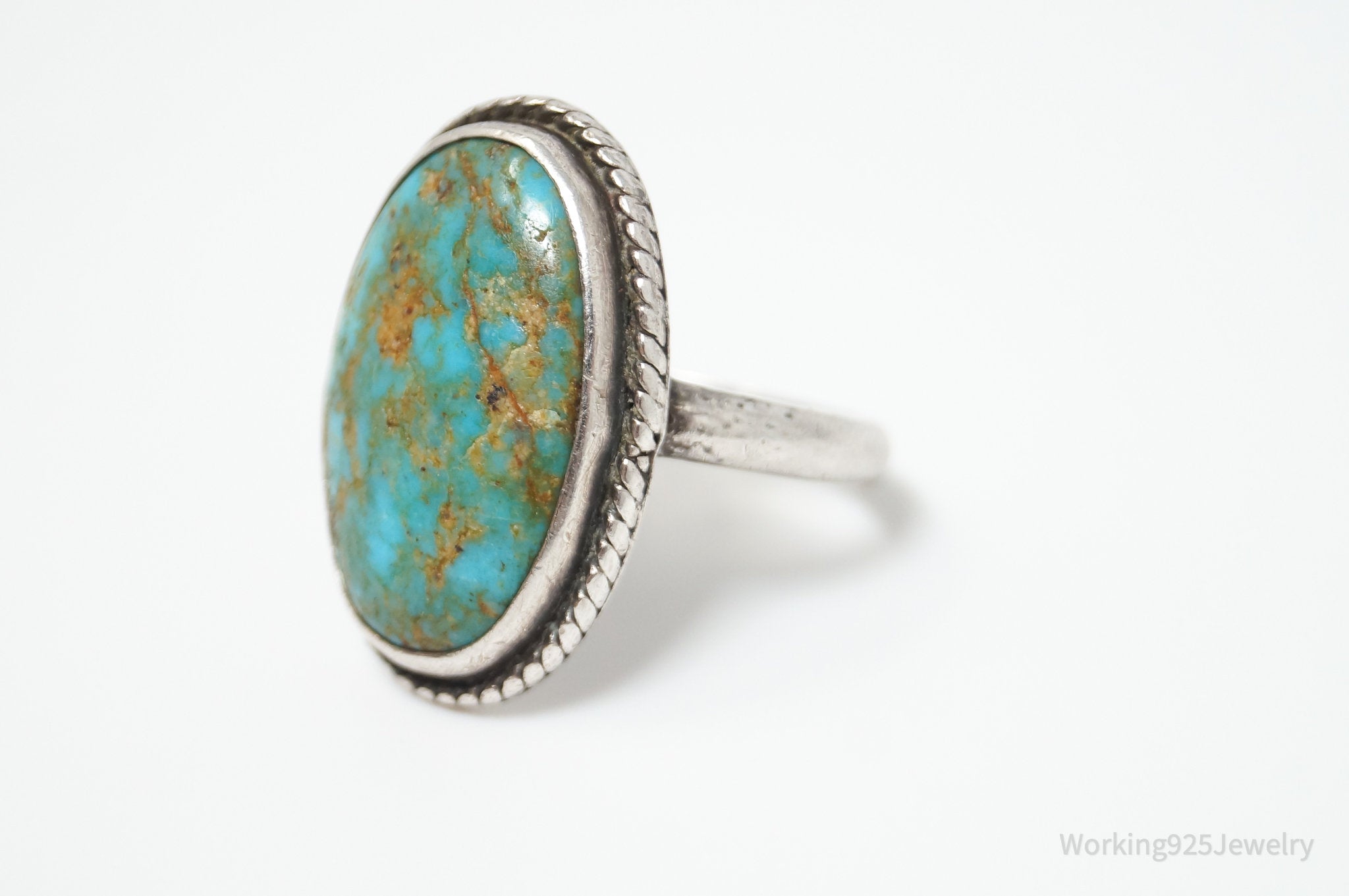 Vintage Native American Turquoise Unsigned Sterling Silver Ring - Sz 8.5