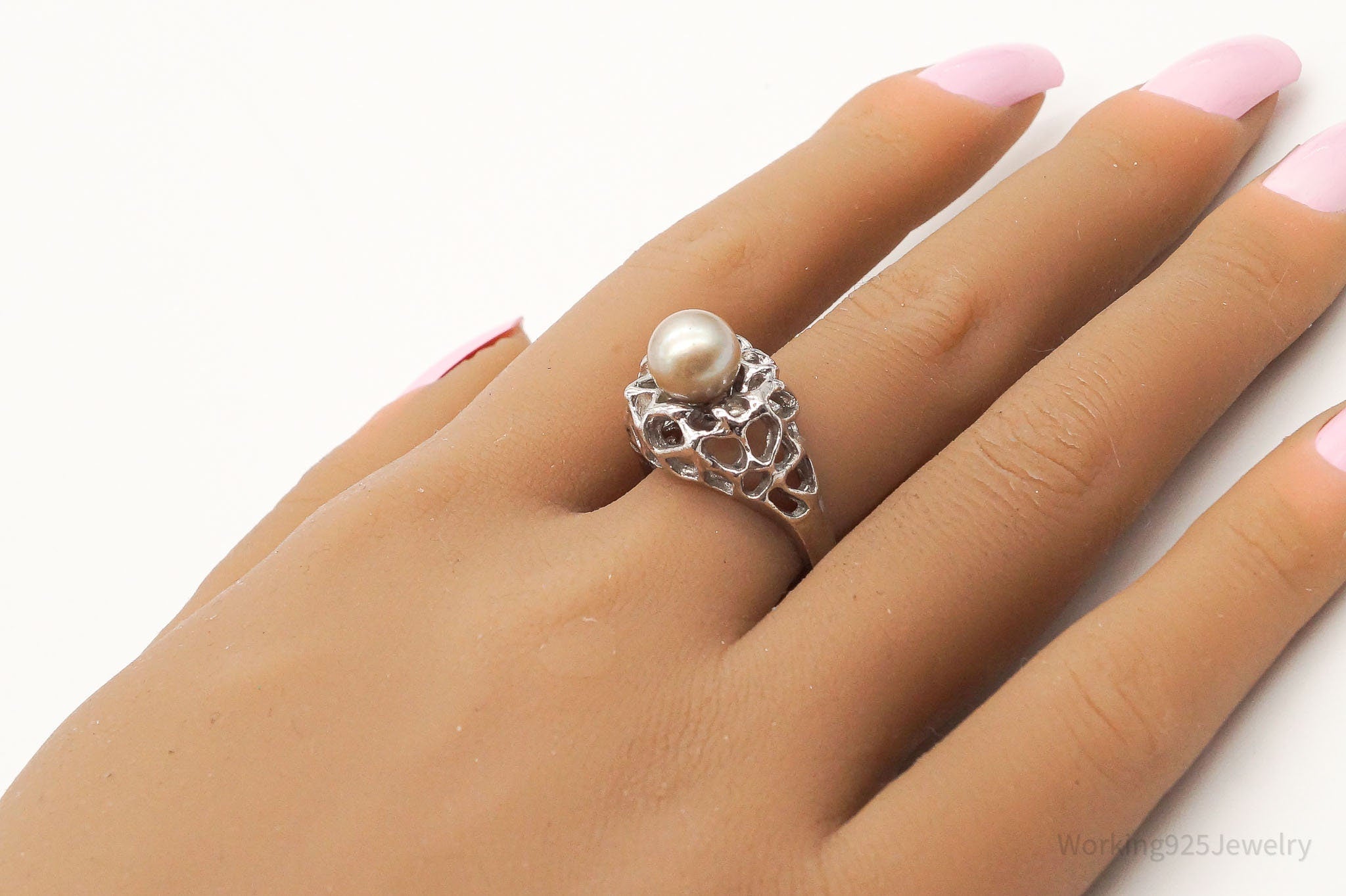 Vintage Pearl Sterling Silver Ring Size 8.25