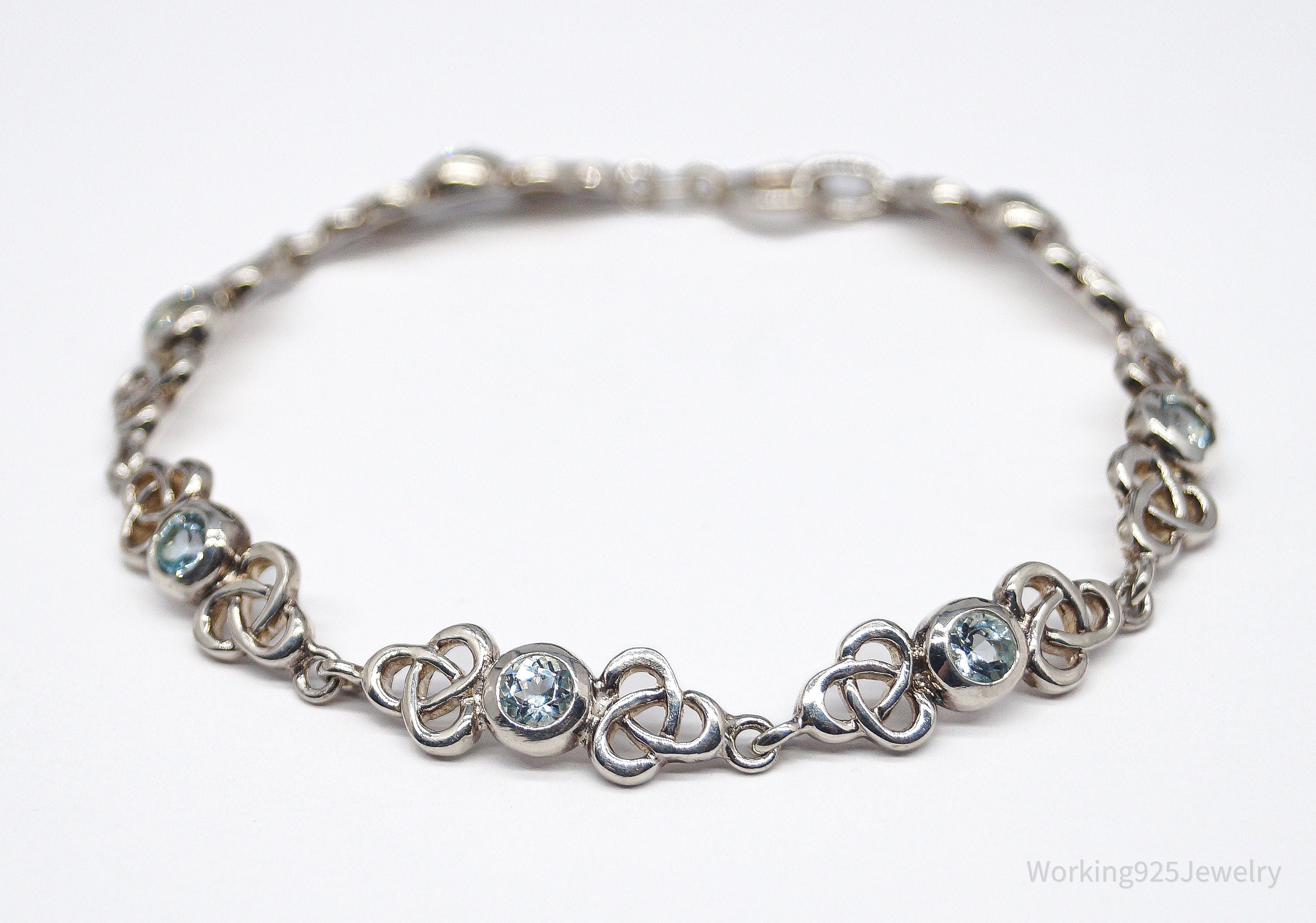 Vintage Blue Topaz Celtic Knots Sterling Silver Bracelet - 7 3/8"