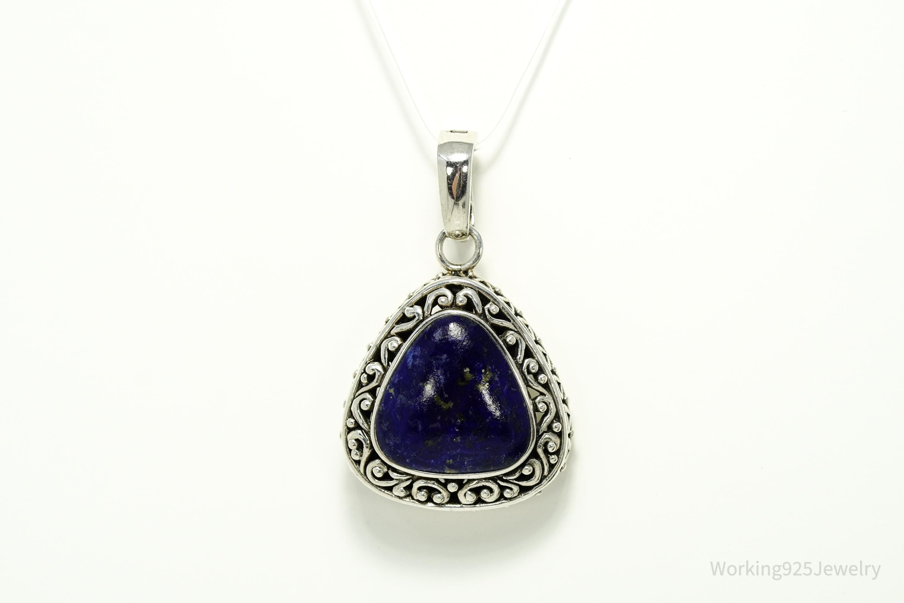 Large Vintage Lapis Lazuli Silver Necklace Pendant