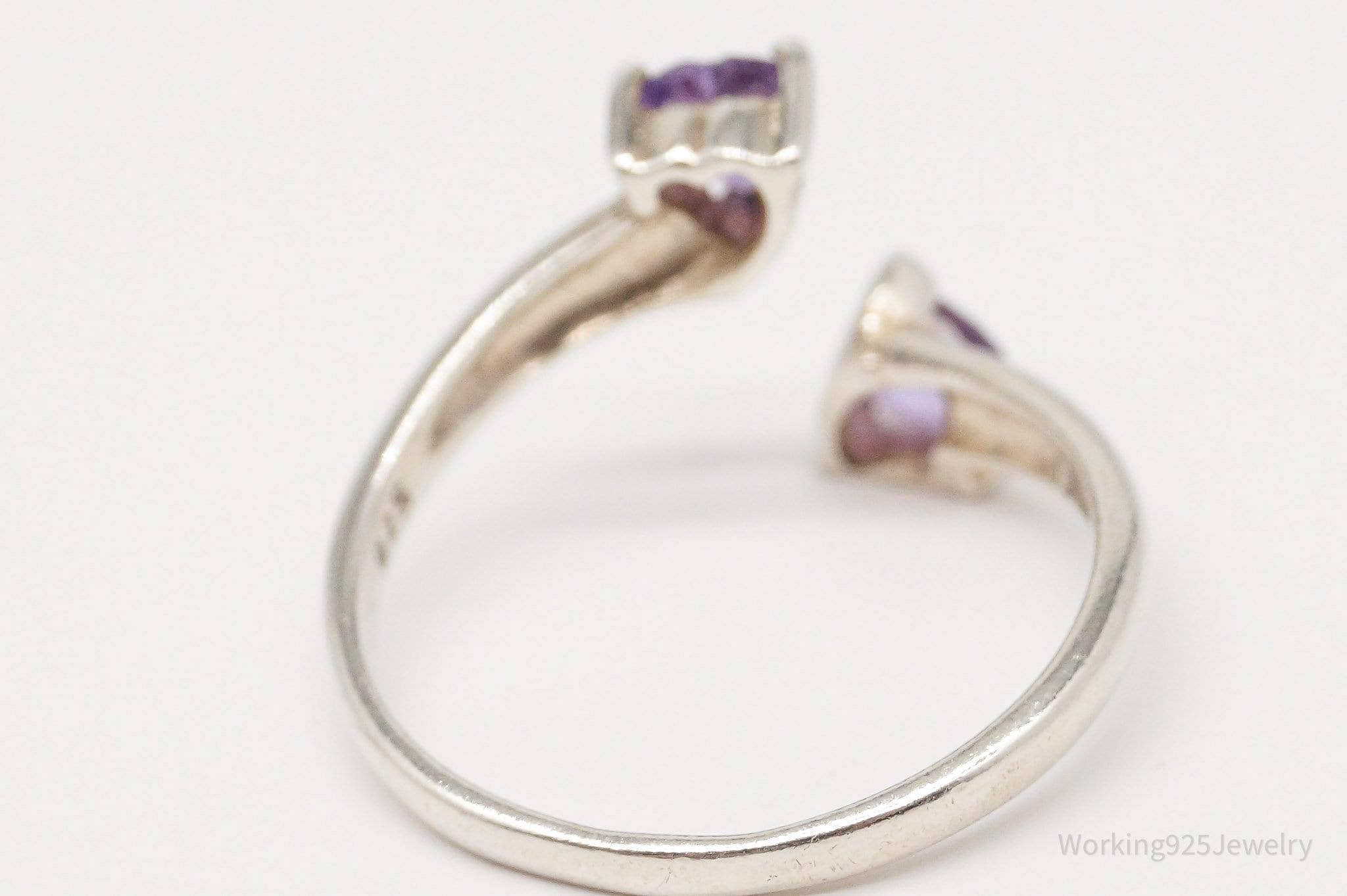 Vintage Amethyst Hearts Sterling Silver Wrap Ring - Size 8.75 Adjustable