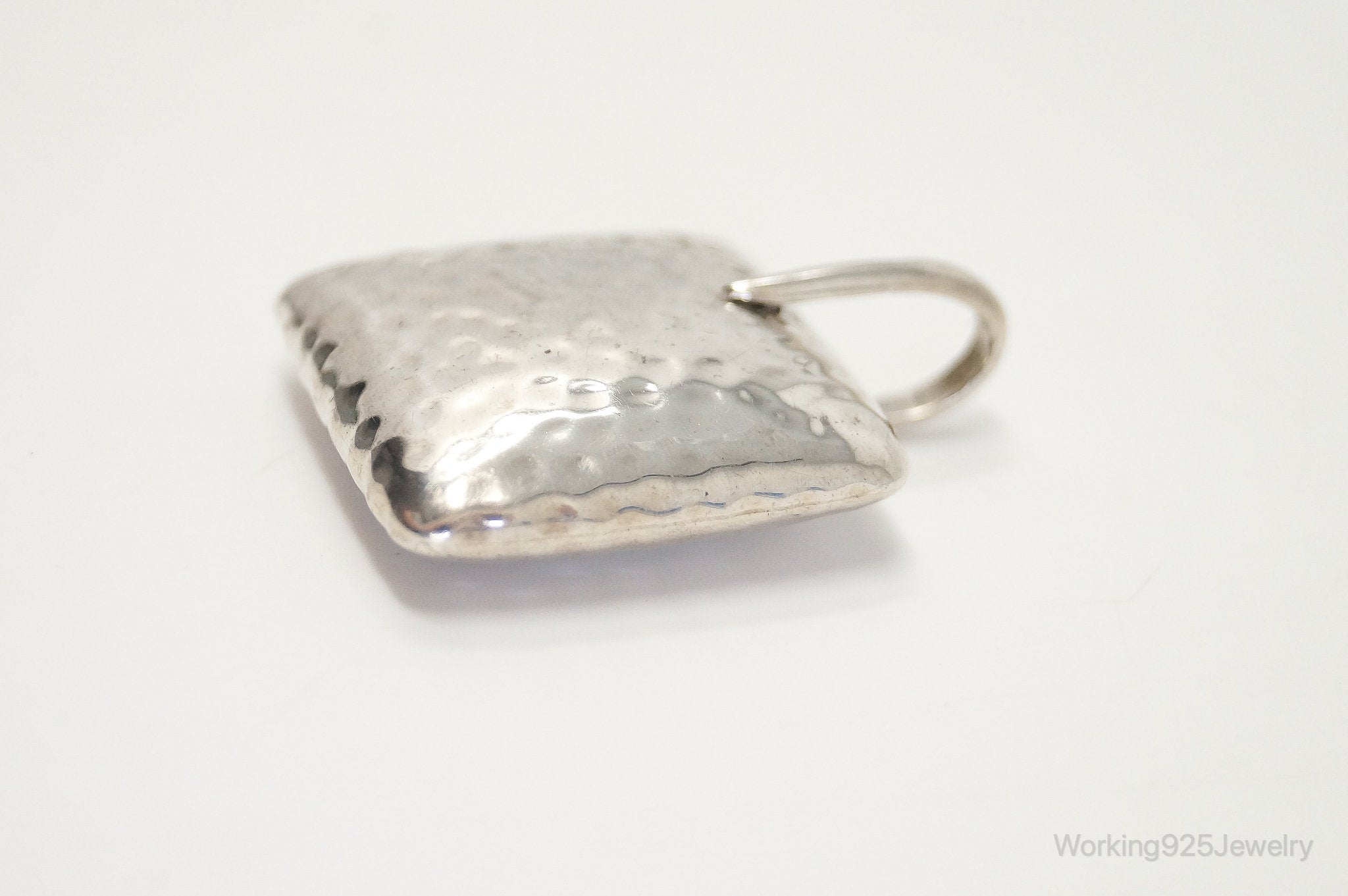 Vintage Silpada Hammered Square Pillow Sterling Silver Necklace Pendant