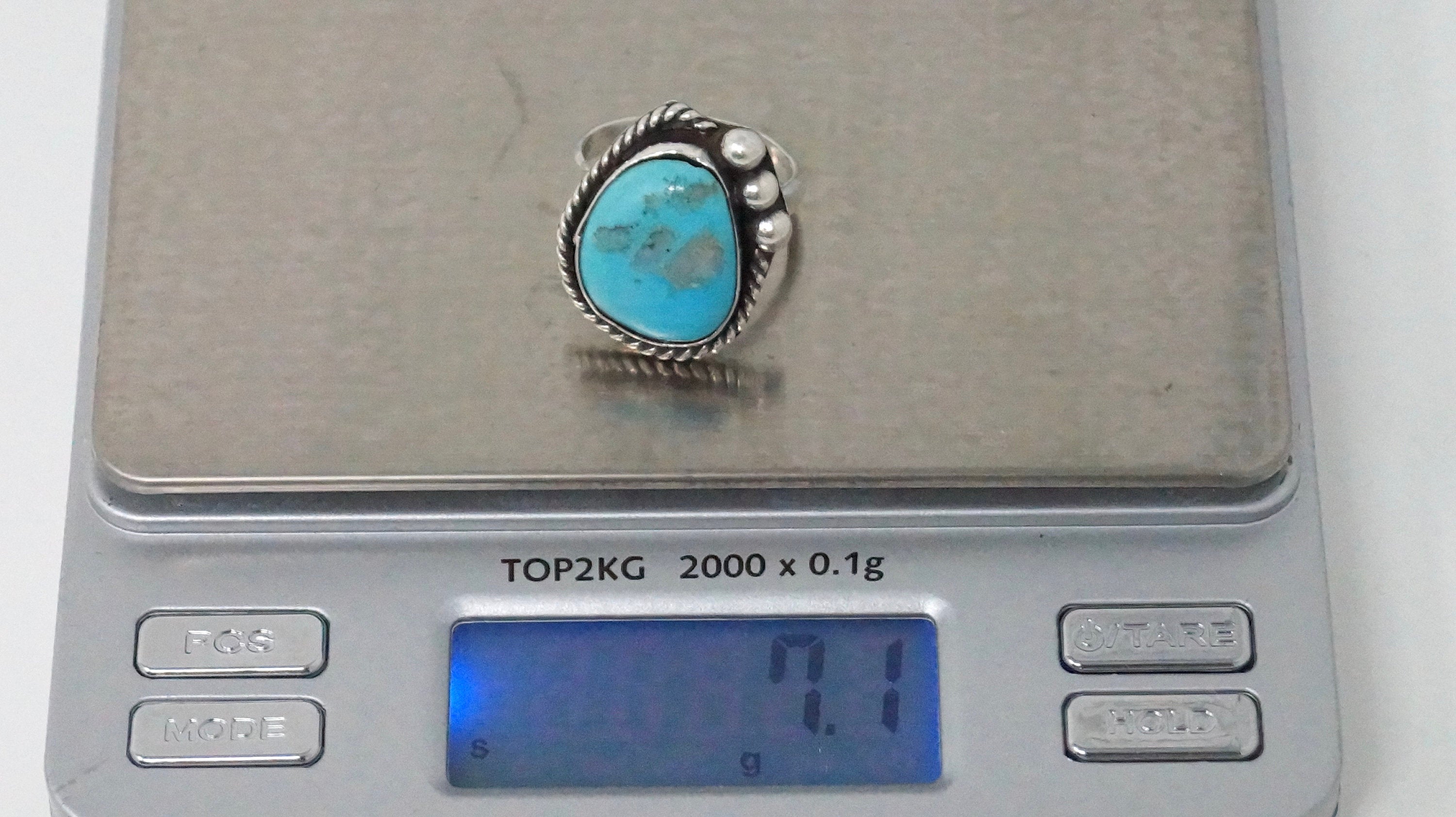 Vintage Native Turquoise Sterling Silver Rope Detail Ring - Size 7 1/4