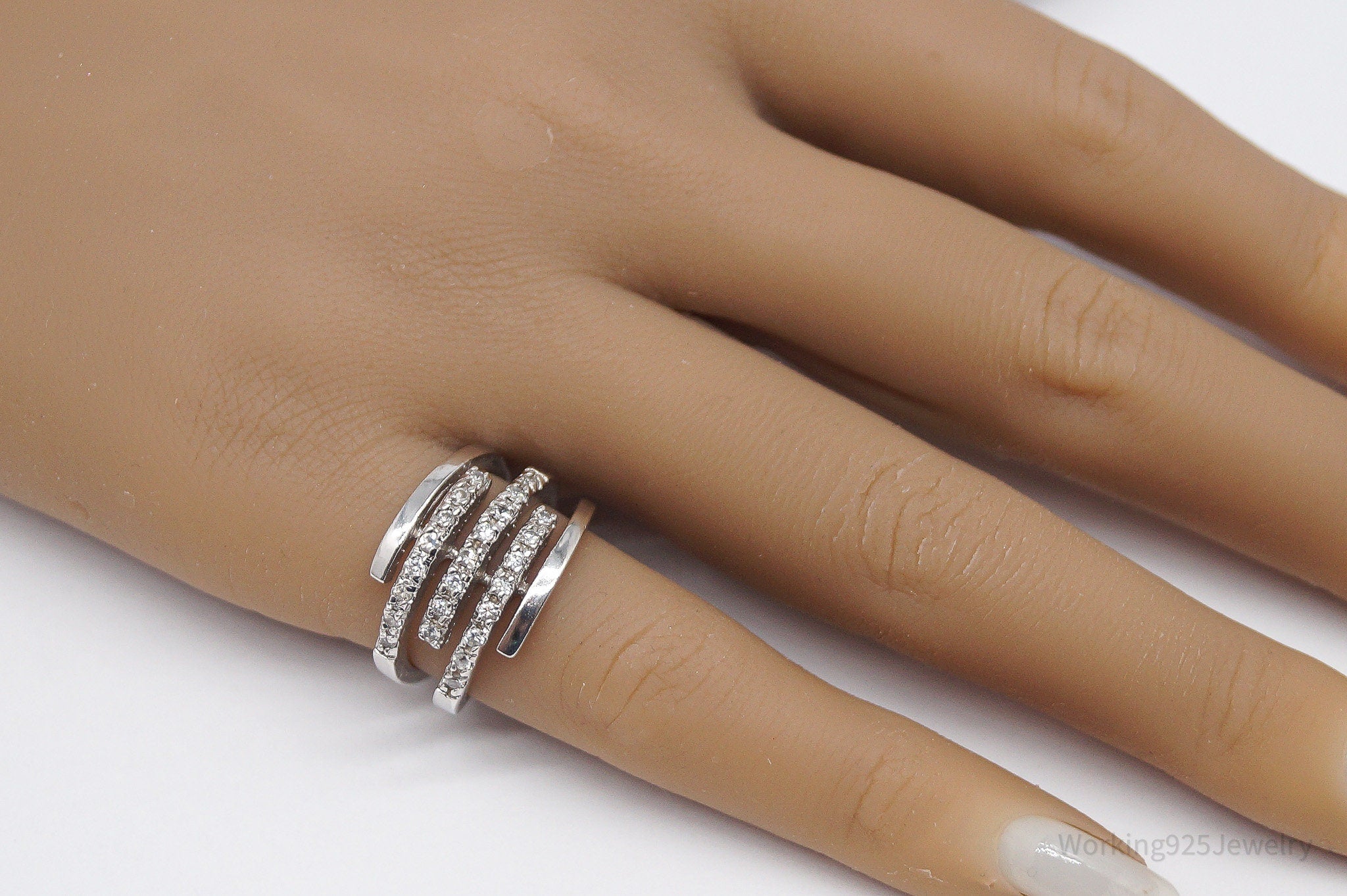 Vintage Cubic Zirconia Sterling Silver Ring - Size 5.75