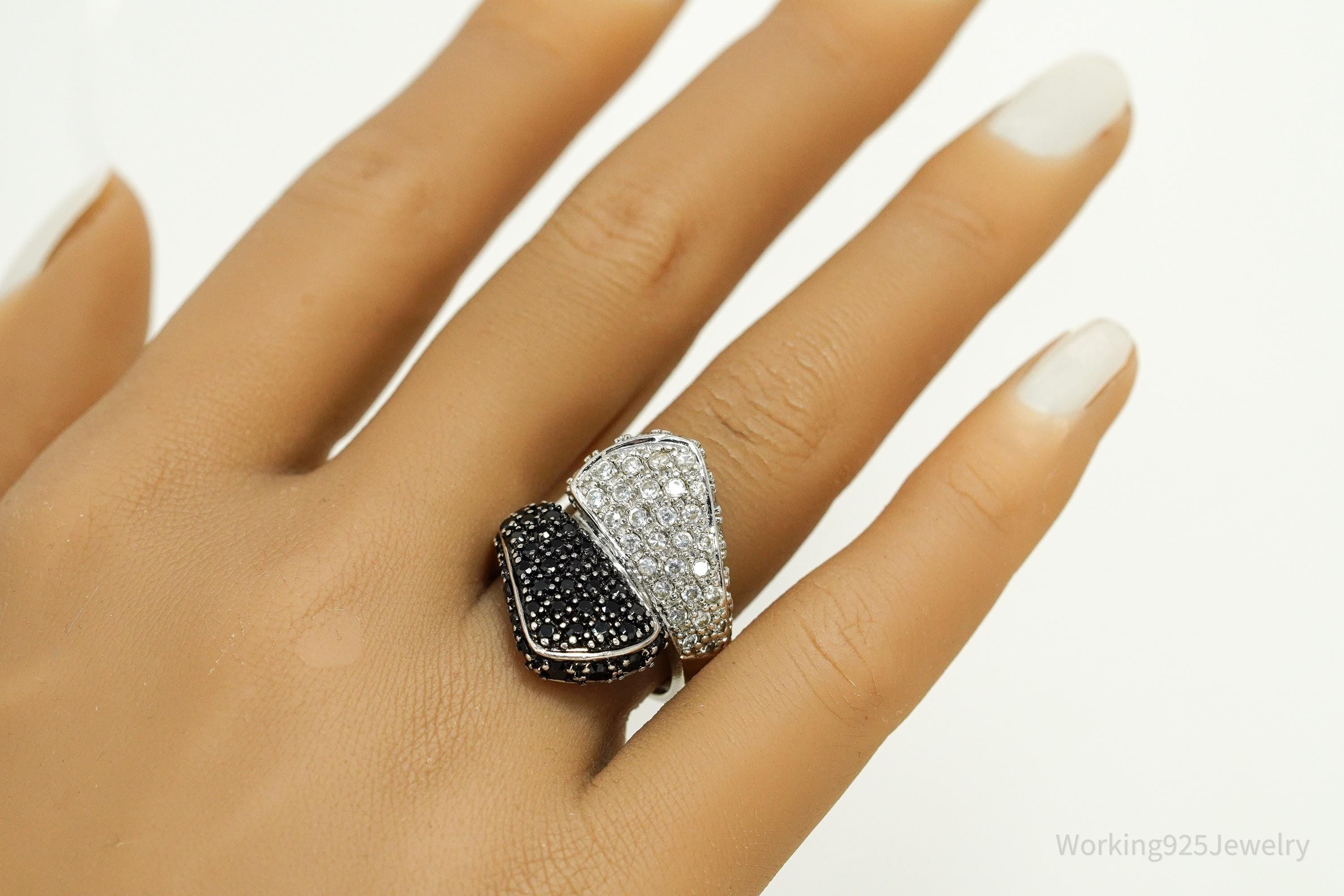 VTG Ross Simons Cubic Zirconia Black Spinel Sterling Silver Ring Size 7.75