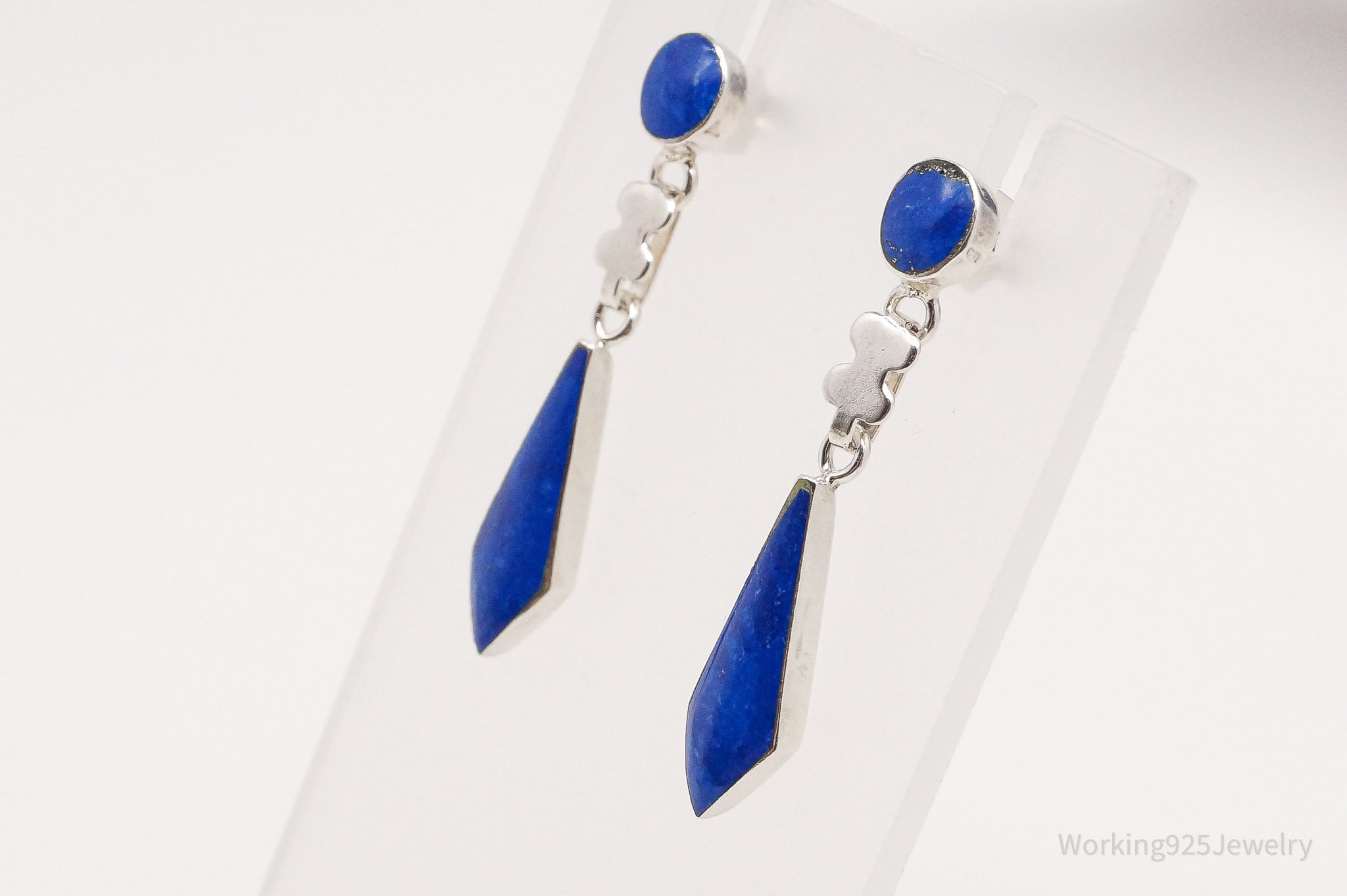 Vintage Lapis Lazuli Sterling Silver Drop Earrings